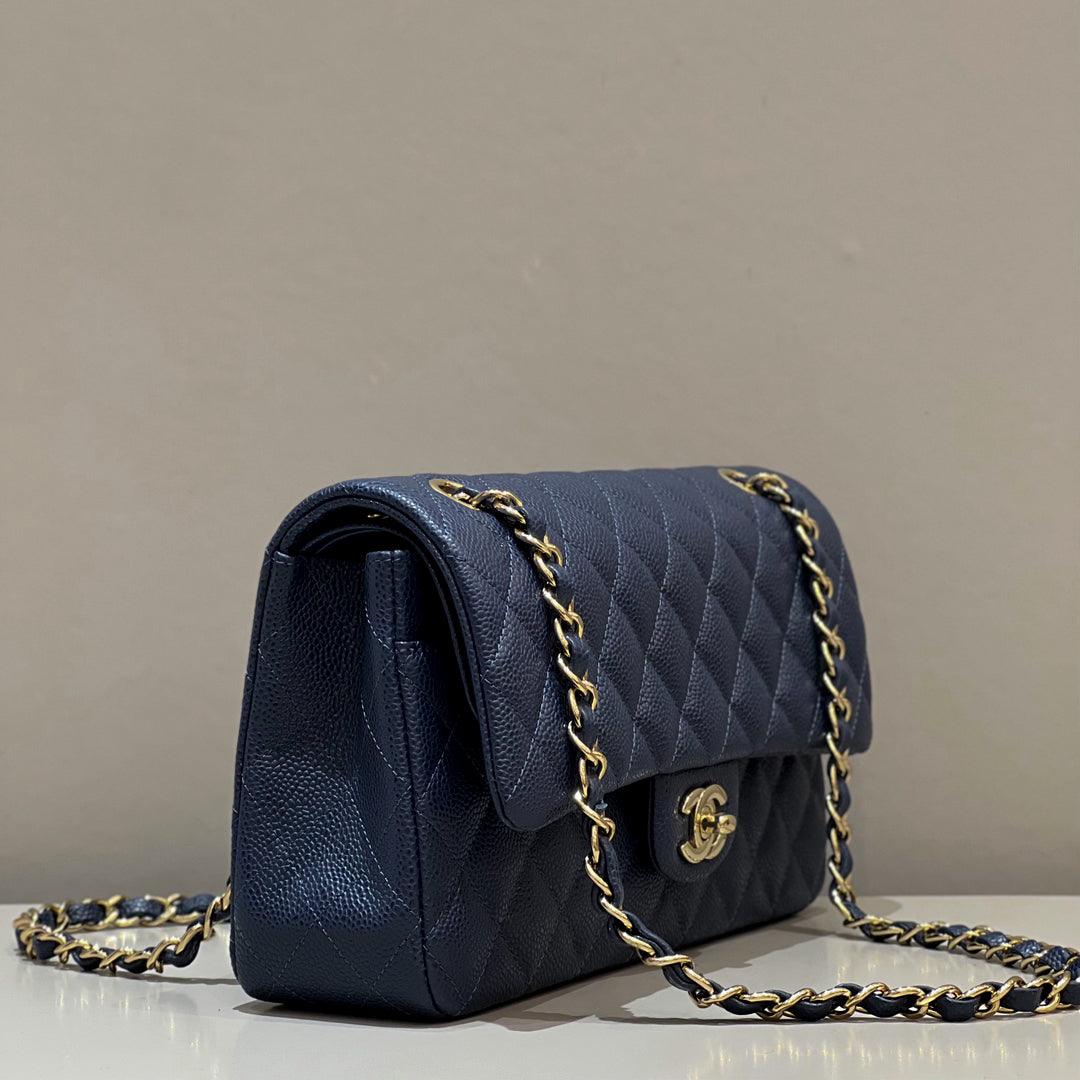 CH CLASSIC 11.12 HANDBAG 25.5 Grained Calfskin Navy Blue