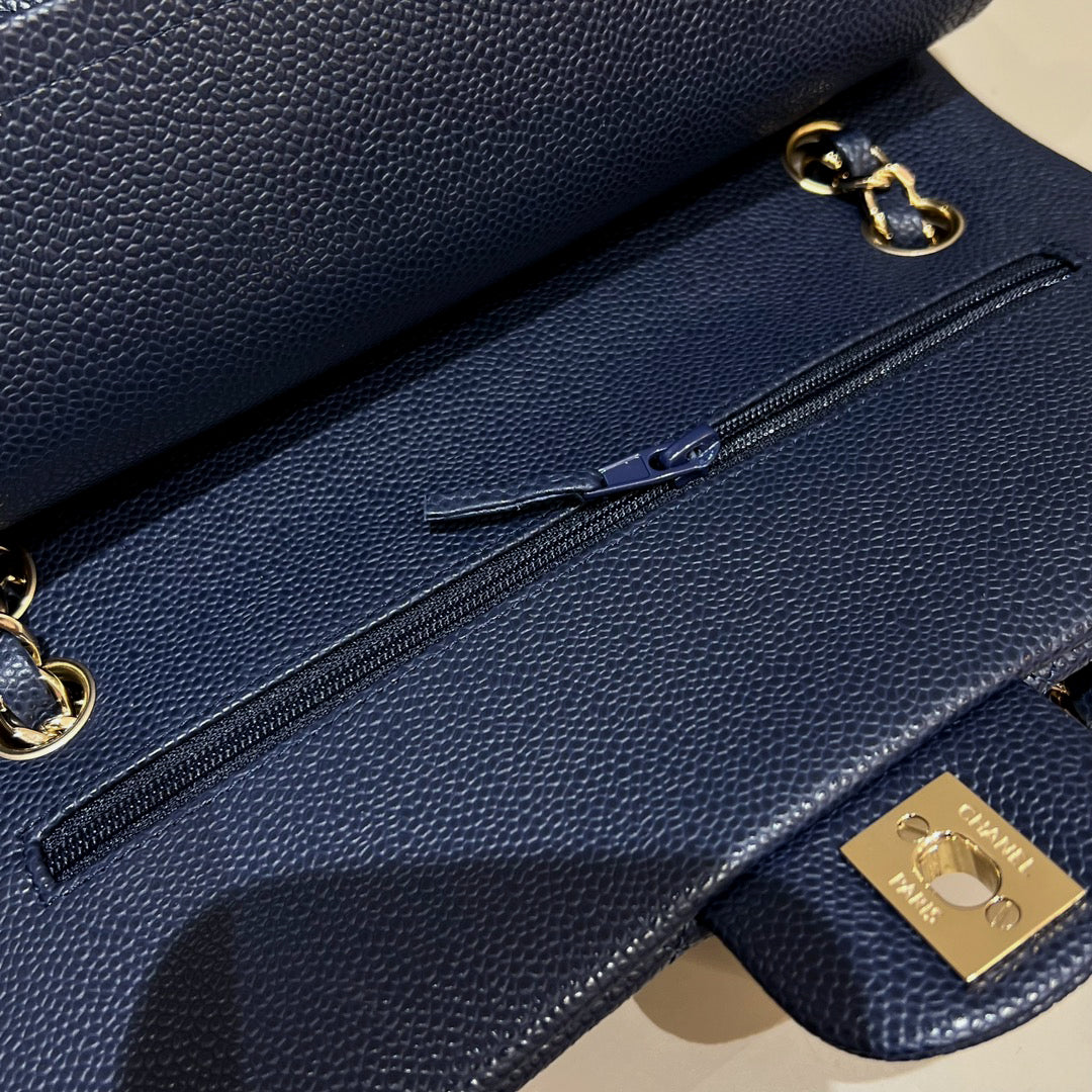CH CLASSIC 11.12 HANDBAG 25.5 Grained Calfskin Navy Blue
