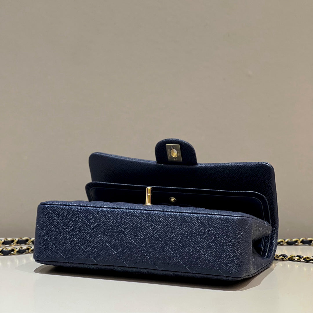 CH CLASSIC 11.12 HANDBAG 25.5 Grained Calfskin Navy Blue