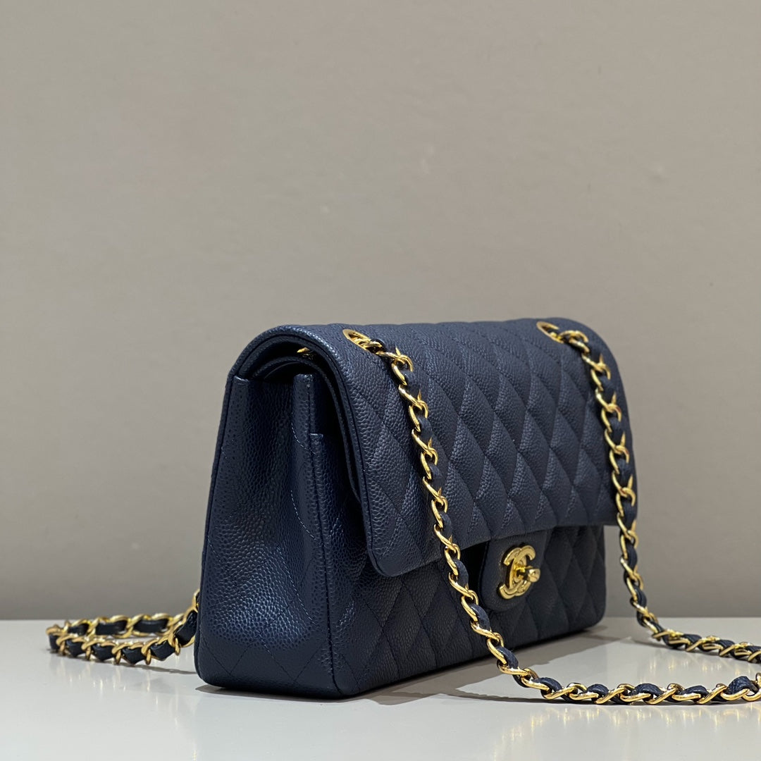 CH CLASSIC 11.12 HANDBAG 25.5 Grained Calfskin Navy Blue