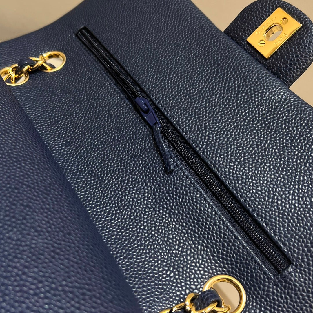 CH CLASSIC 11.12 HANDBAG 25.5 Grained Calfskin Navy Blue