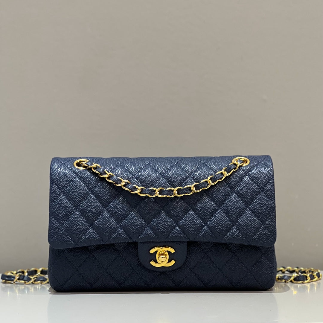 CH CLASSIC 11.12 HANDBAG 25.5 Grained Calfskin Navy Blue
