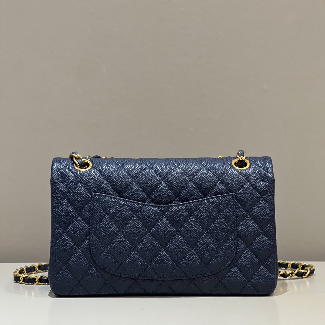 CH CLASSIC 11.12 HANDBAG 25.5 Grained Calfskin Navy Blue