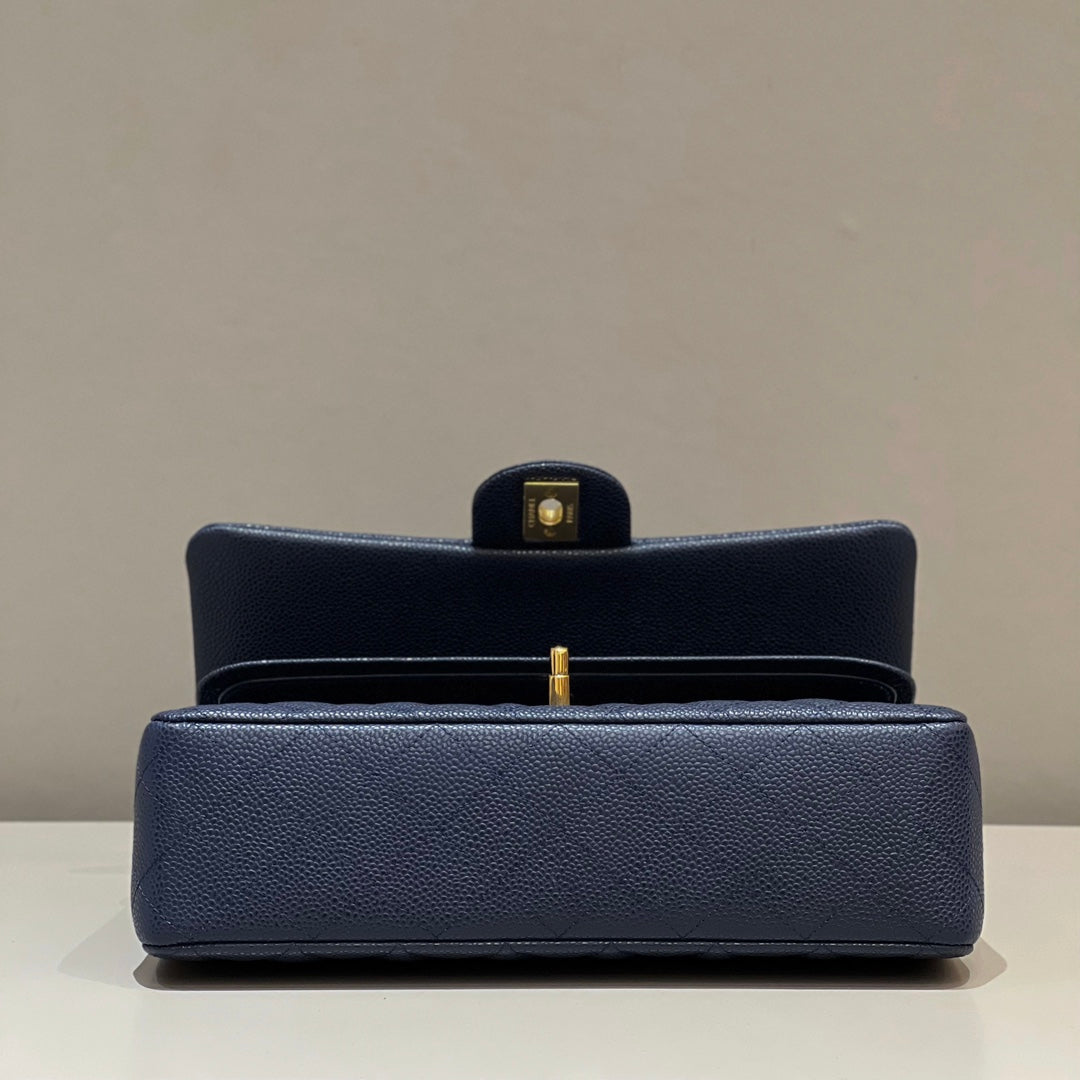 CH CLASSIC 11.12 HANDBAG 25.5 Grained Calfskin Navy Blue