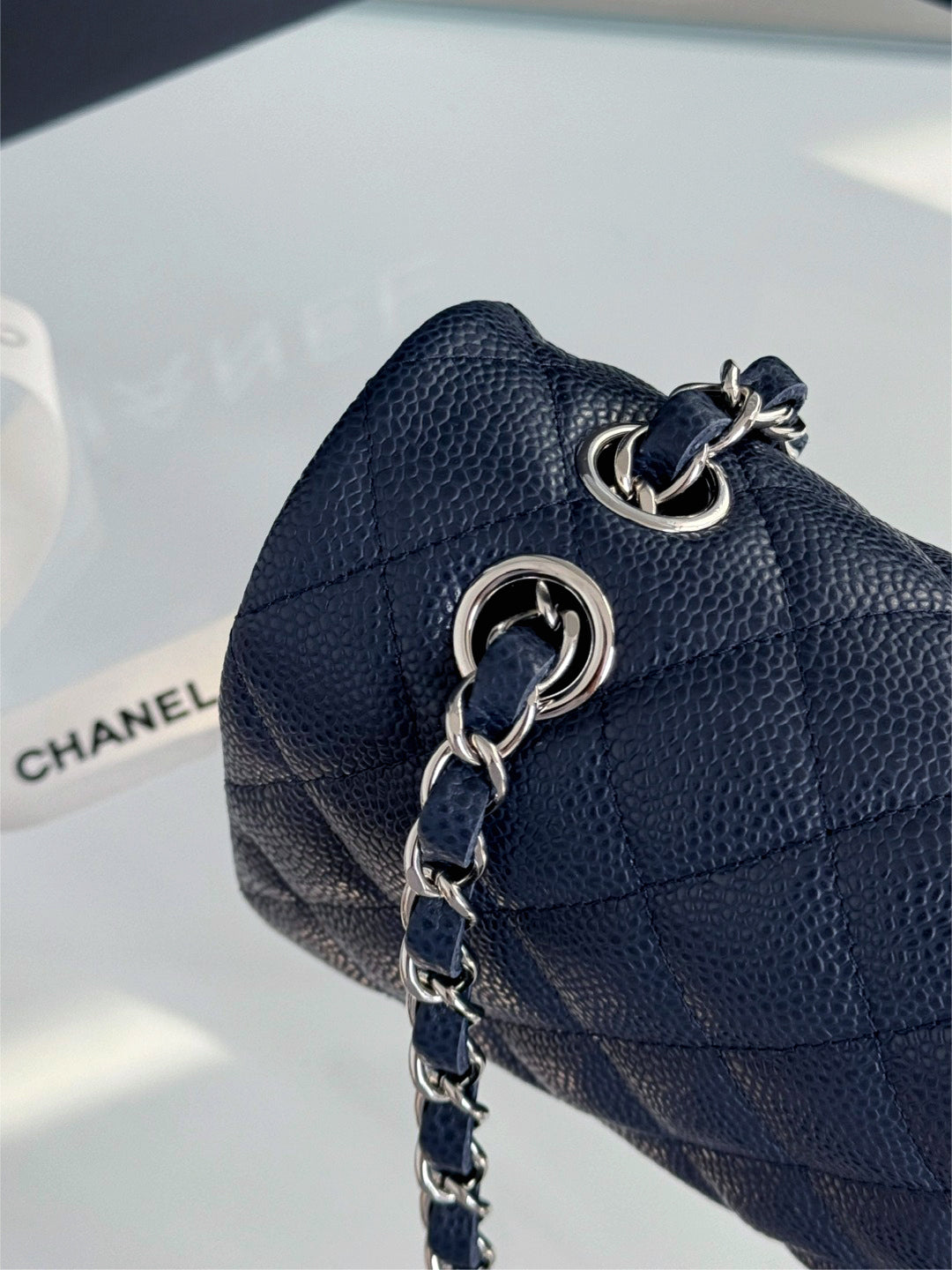 CH CLASSIC 11.12 HANDBAG 25.5 Grained Calfskin Navy Blue