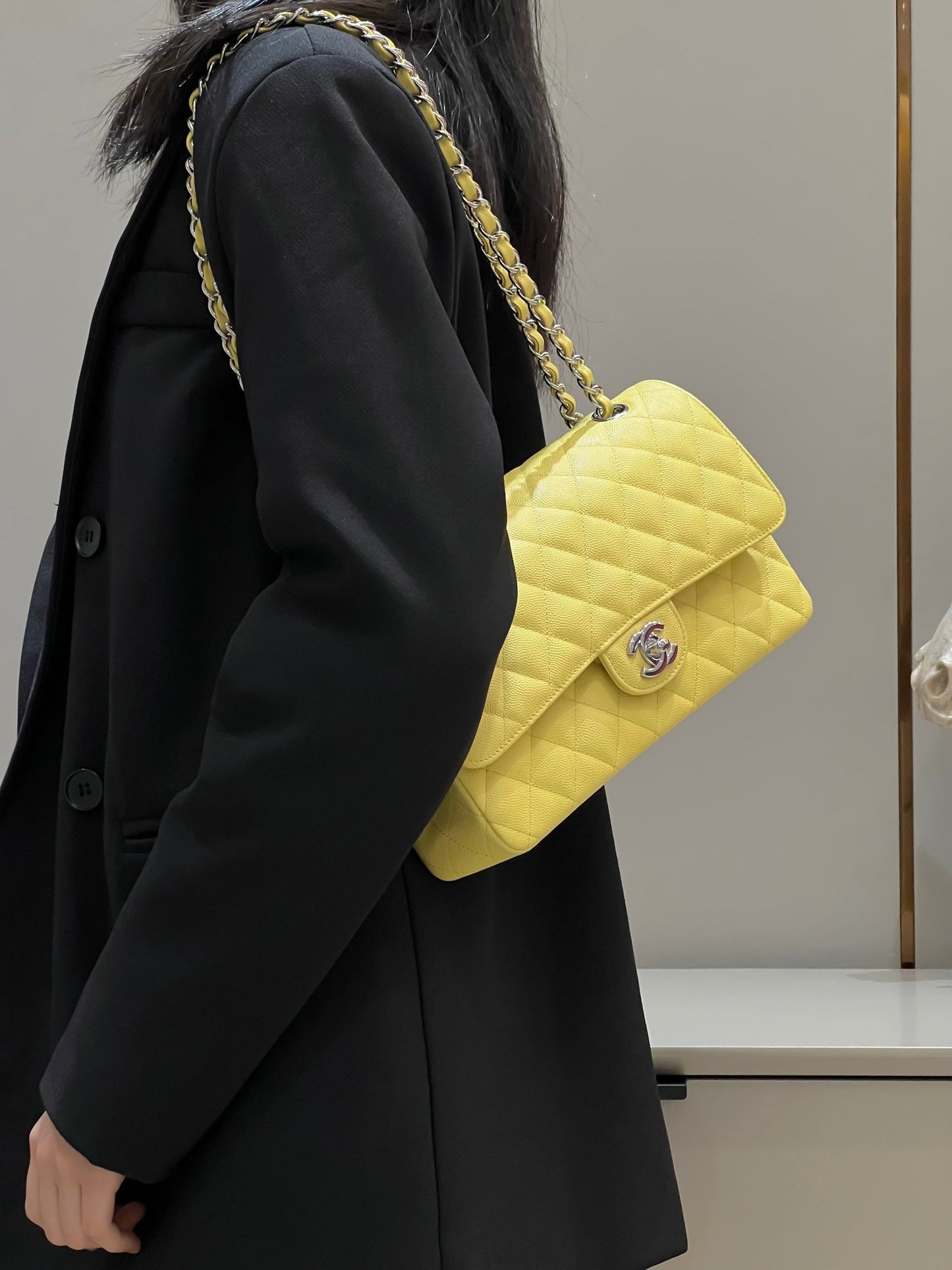 CH CLASSIC 11.12 HANDBAG 25.5 Small Grained Calfskin Yellow