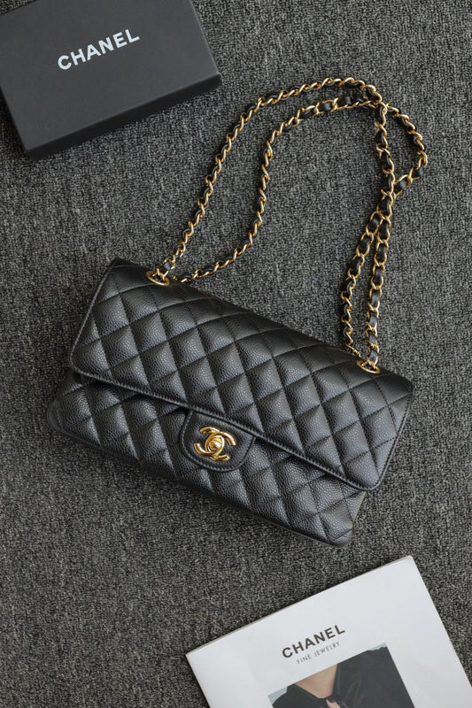 CH CLASSIC 11.12 HANDBAG 25.5 Grained Calfskin Black