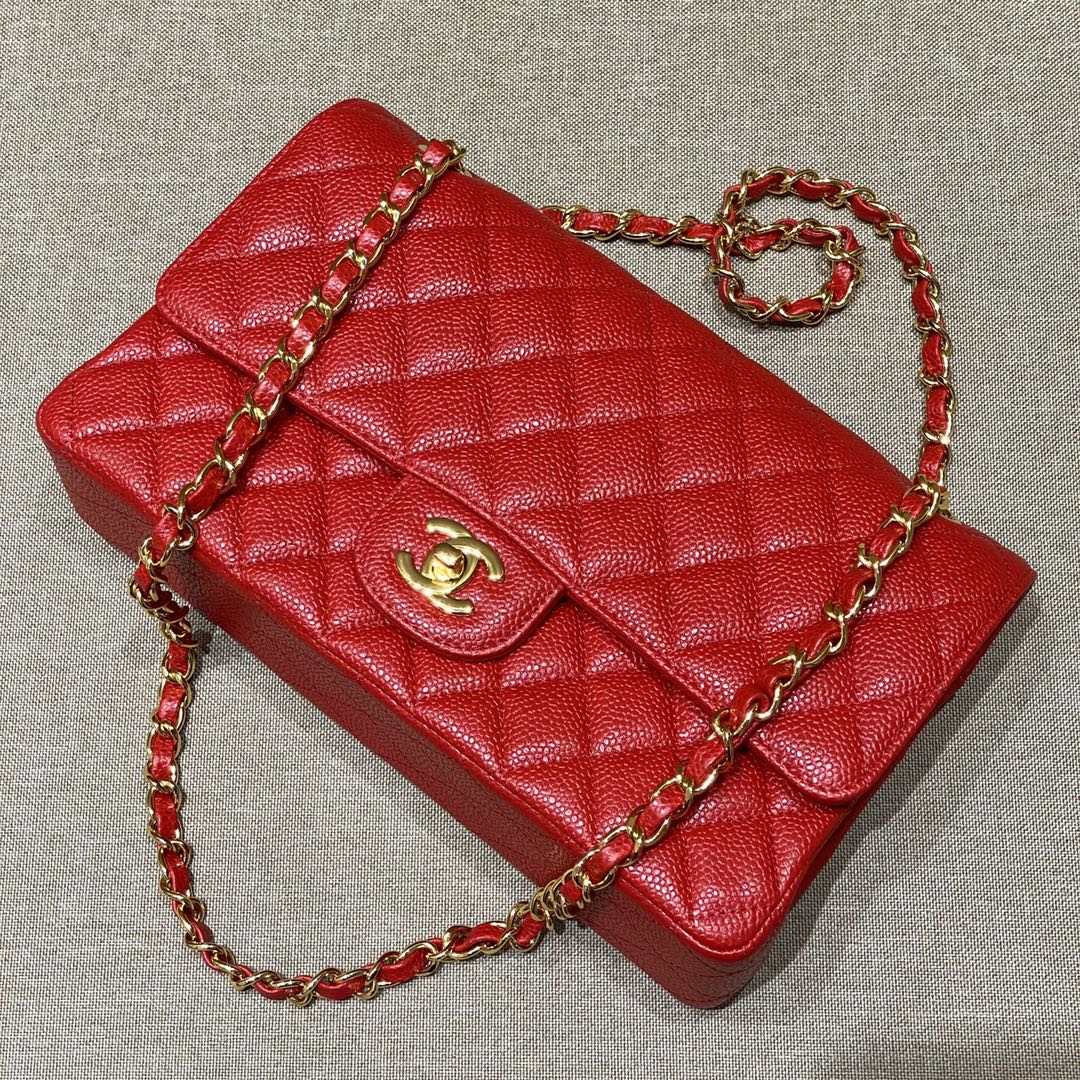 CH CLASSIC 11.12 HANDBAG 25.5 Grained Calfskin Red