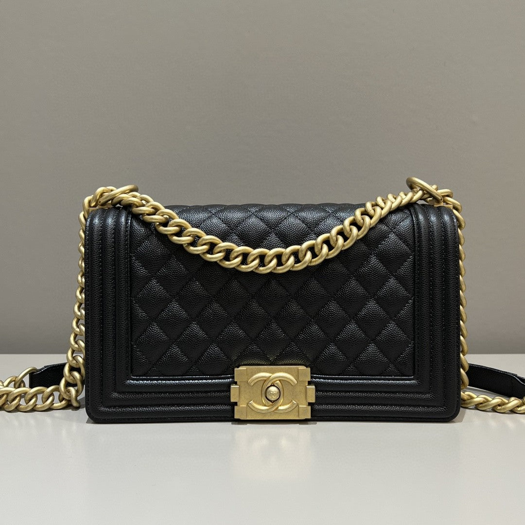 CH BOY HANDBAG 25 Small Grained Calfskin Black