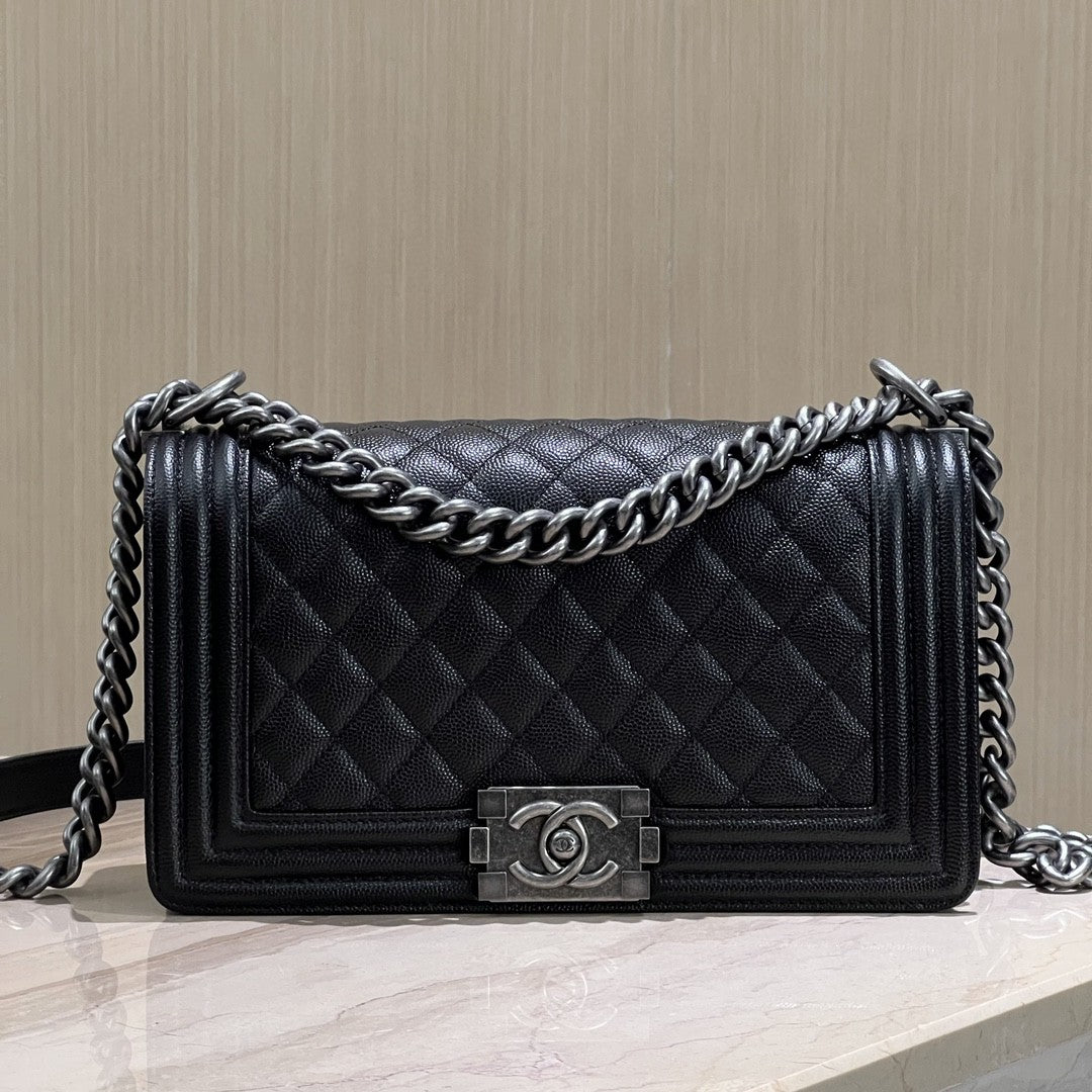 CH BOY HANDBAG 25 Small Grained Calfskin Black