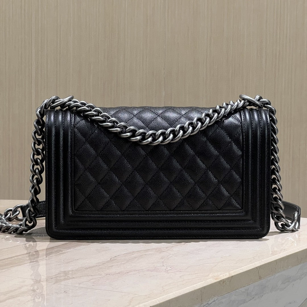 CH BOY HANDBAG 25 Small Grained Calfskin Black