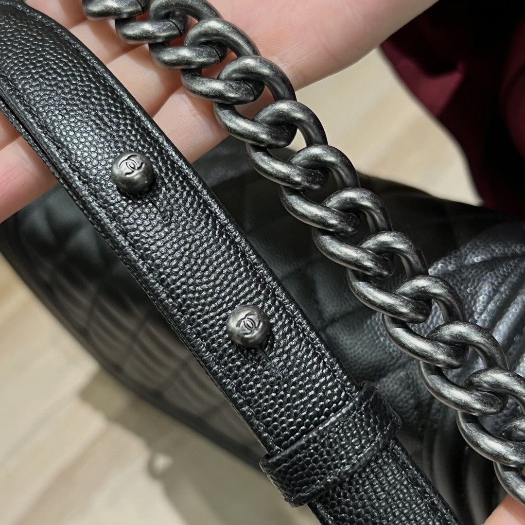 CH BOY HANDBAG 25 Small Grained Calfskin Black