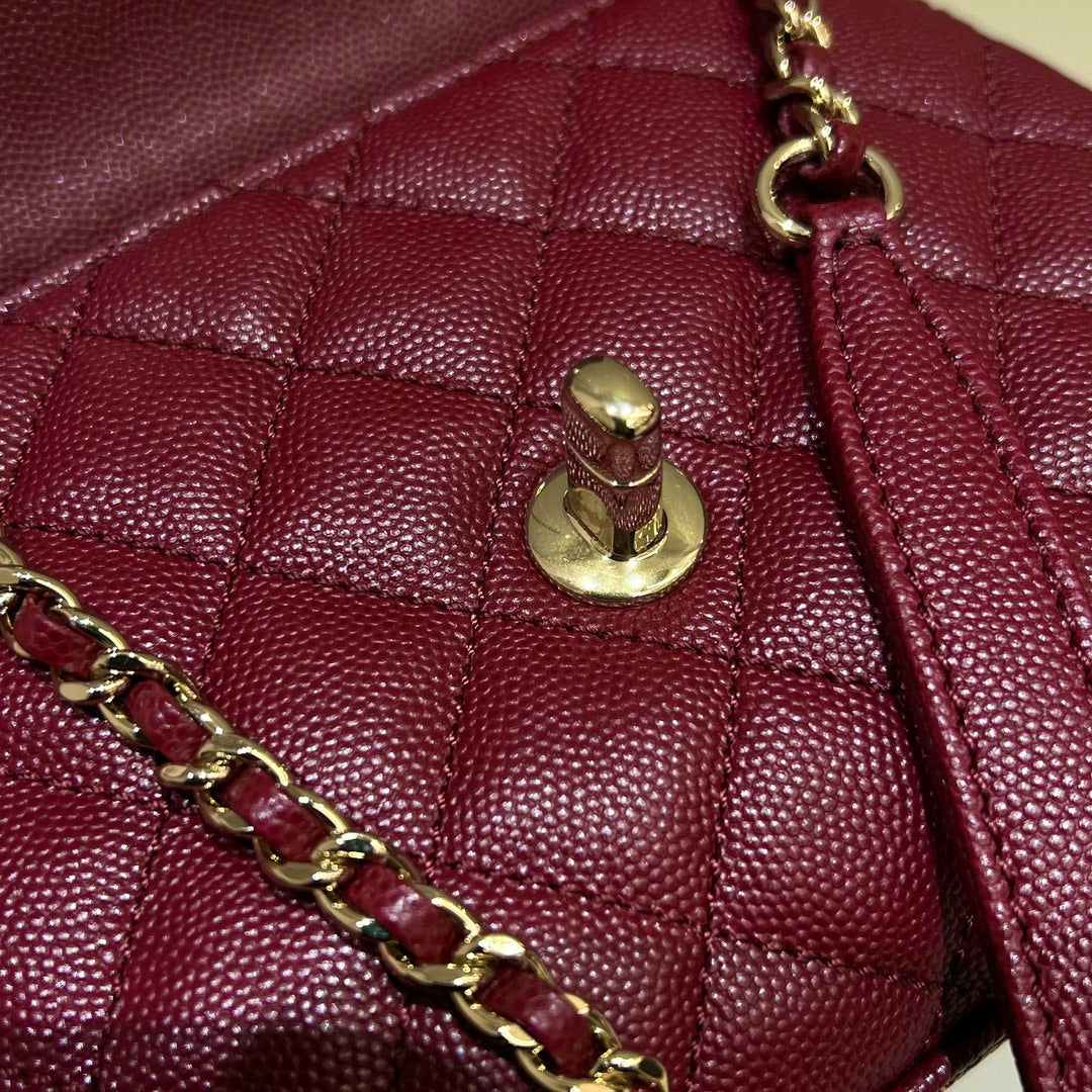 CH MINI FLAP BAG WITH TOP HANDLE 19 Grained Calfskin Red Wine Color