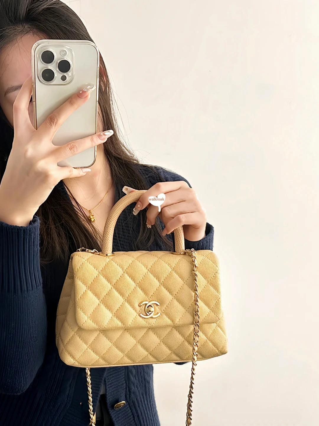 CH FLAP BAG WITH TOP HANDLE 24 Small Grained Calfskin Light Teas