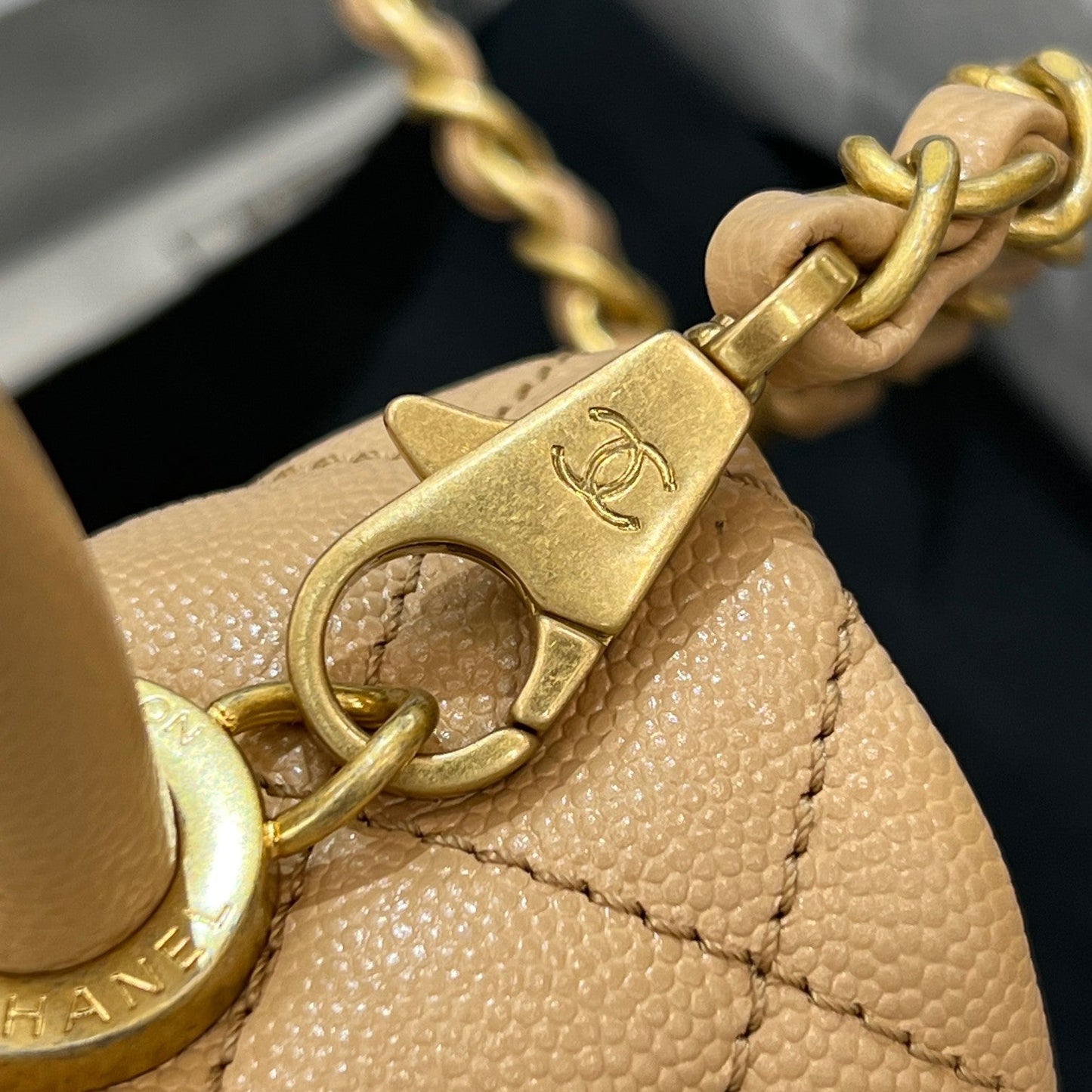 CH FLAP BAG WITH TOP HANDLE 24 Small Grained Calfskin Light Teas