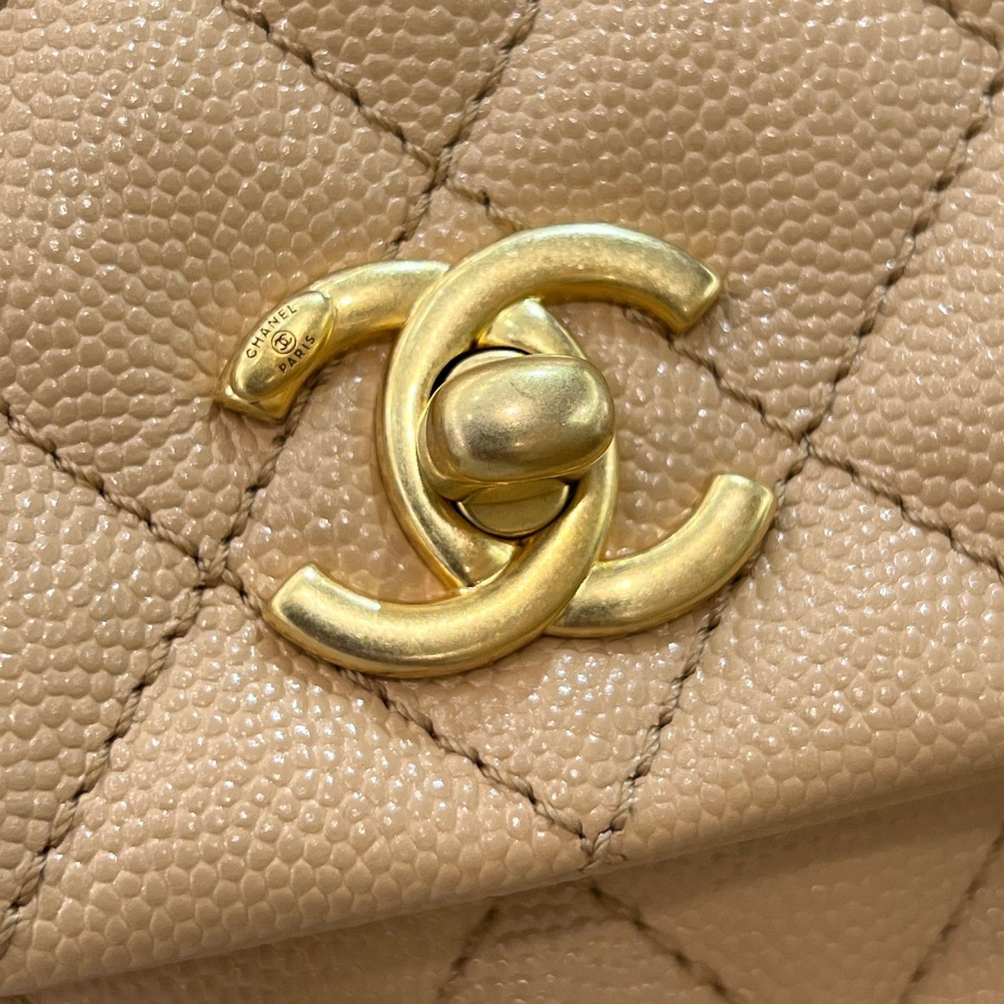 CH FLAP BAG WITH TOP HANDLE 24 Small Grained Calfskin Light Teas