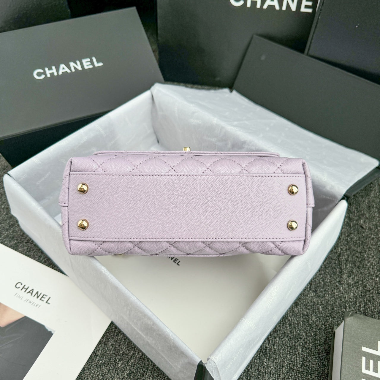CH FLAP BAG WITH TOP HANDLE 24 Small Grained Calfskin Light Purple
