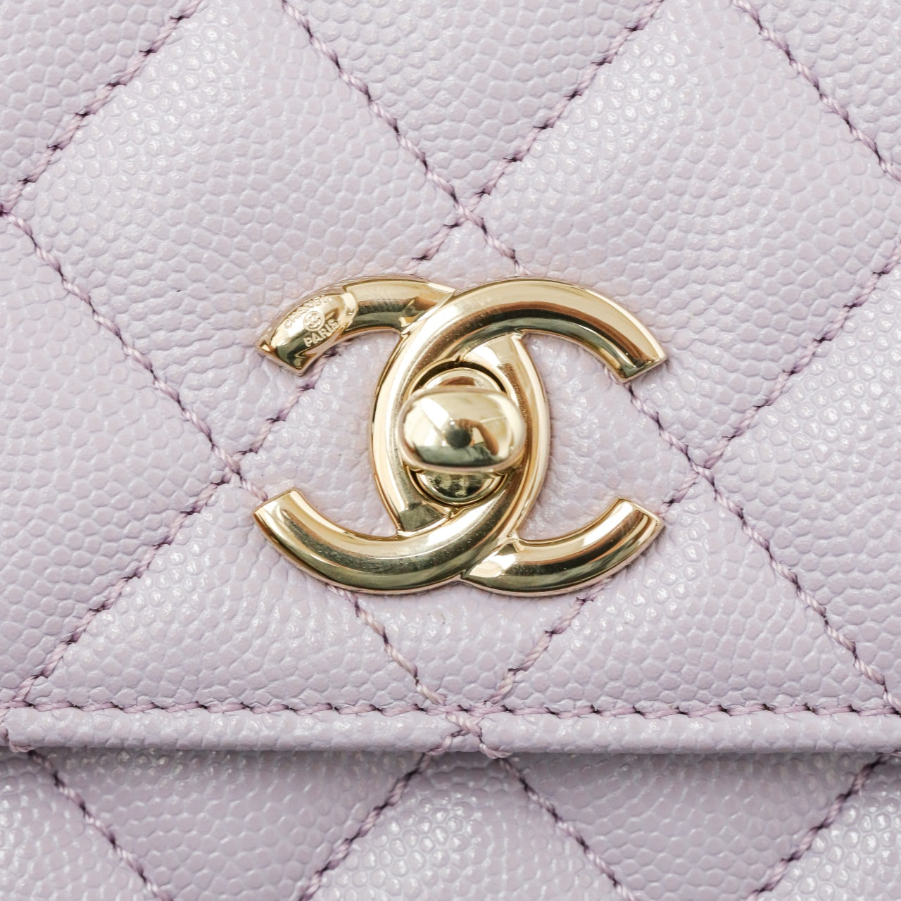 CH FLAP BAG WITH TOP HANDLE 24 Small Grained Calfskin Light Purple