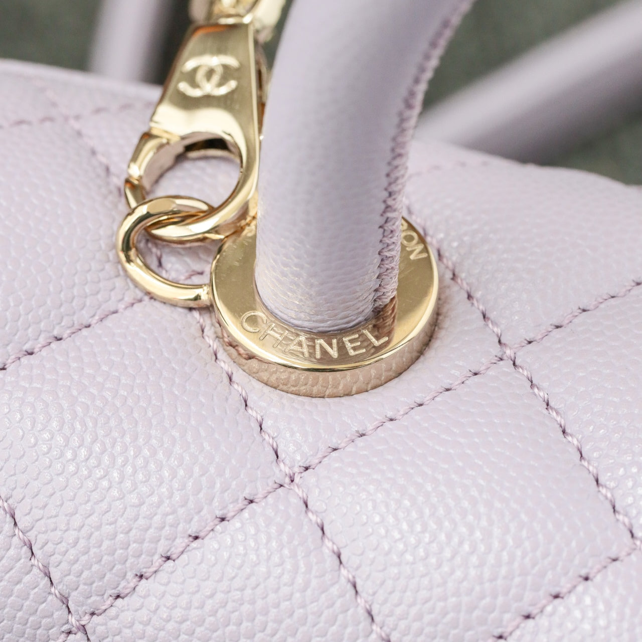 CH FLAP BAG WITH TOP HANDLE 24 Small Grained Calfskin Light Purple