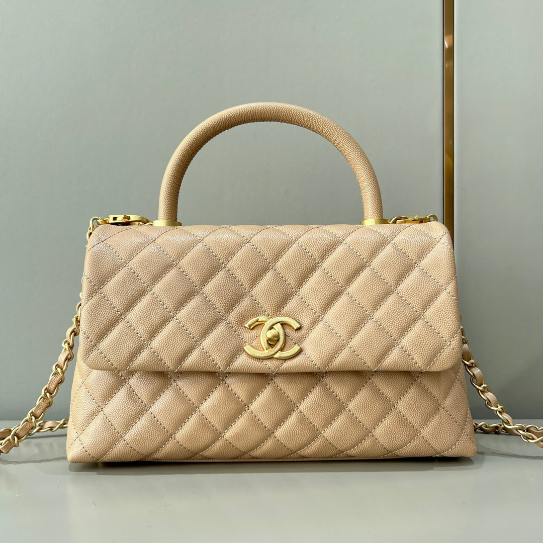 CH LARGE FLAP BAG WITH TOP HANDLE 29 Small Grained Calfskin Light Teas