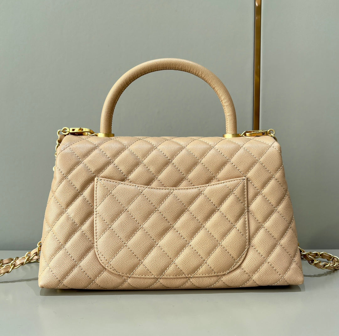 CH LARGE FLAP BAG WITH TOP HANDLE 29 Small Grained Calfskin Light Teas