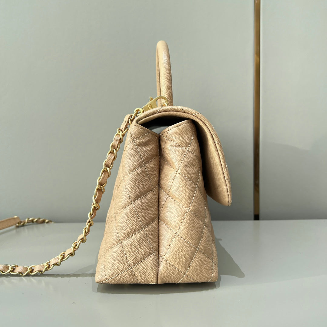 CH LARGE FLAP BAG WITH TOP HANDLE 29 Small Grained Calfskin Light Teas