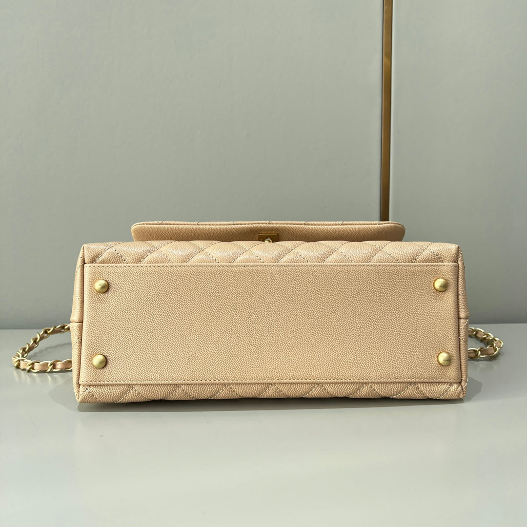CH LARGE FLAP BAG WITH TOP HANDLE 29 Small Grained Calfskin Light Teas