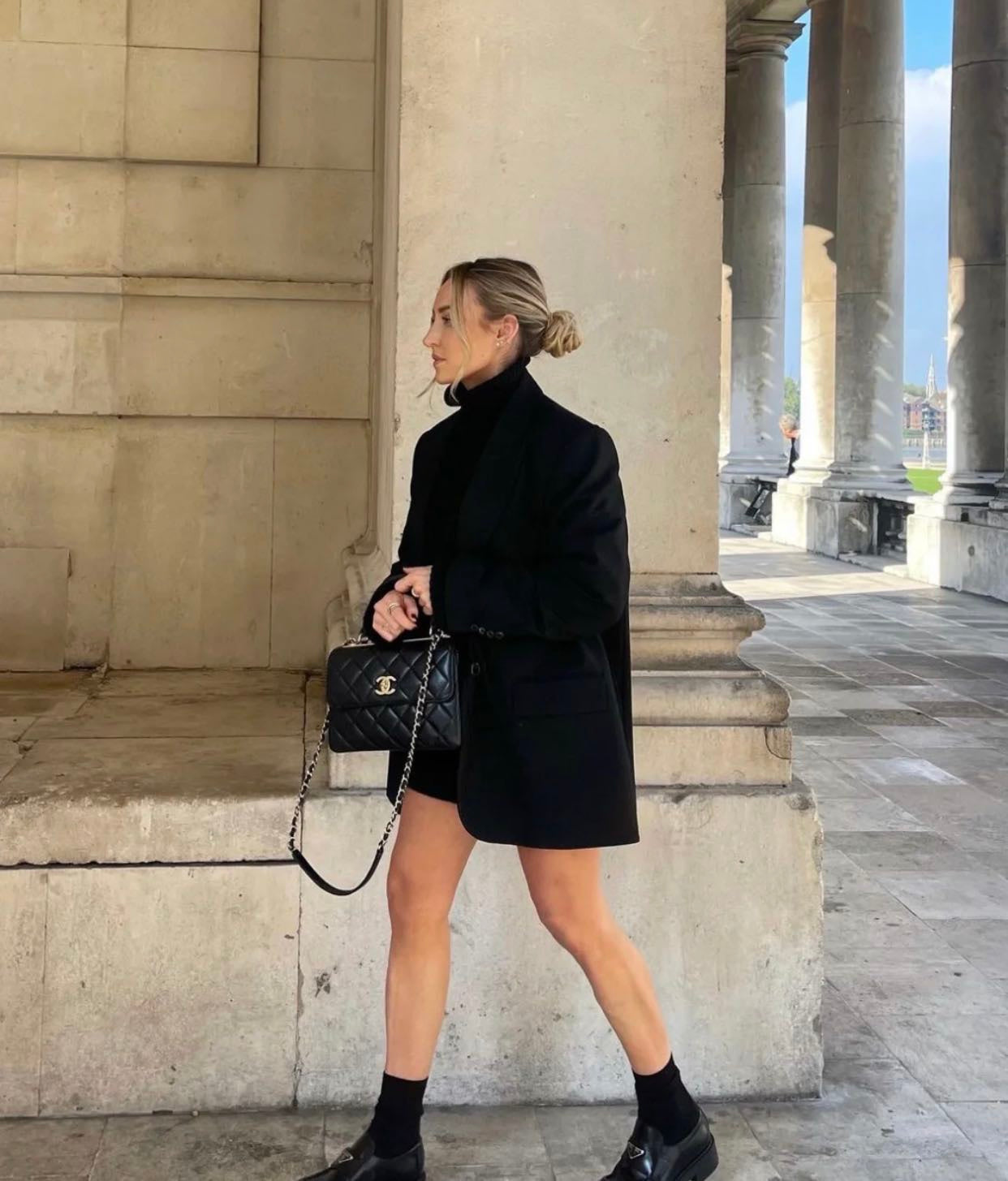 CH FLAP BAG WITH TOP HANDLE Trendy cc Lambskin Black