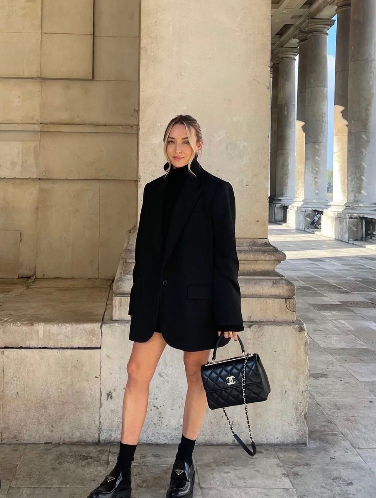 CH FLAP BAG WITH TOP HANDLE Trendy cc Lambskin Black