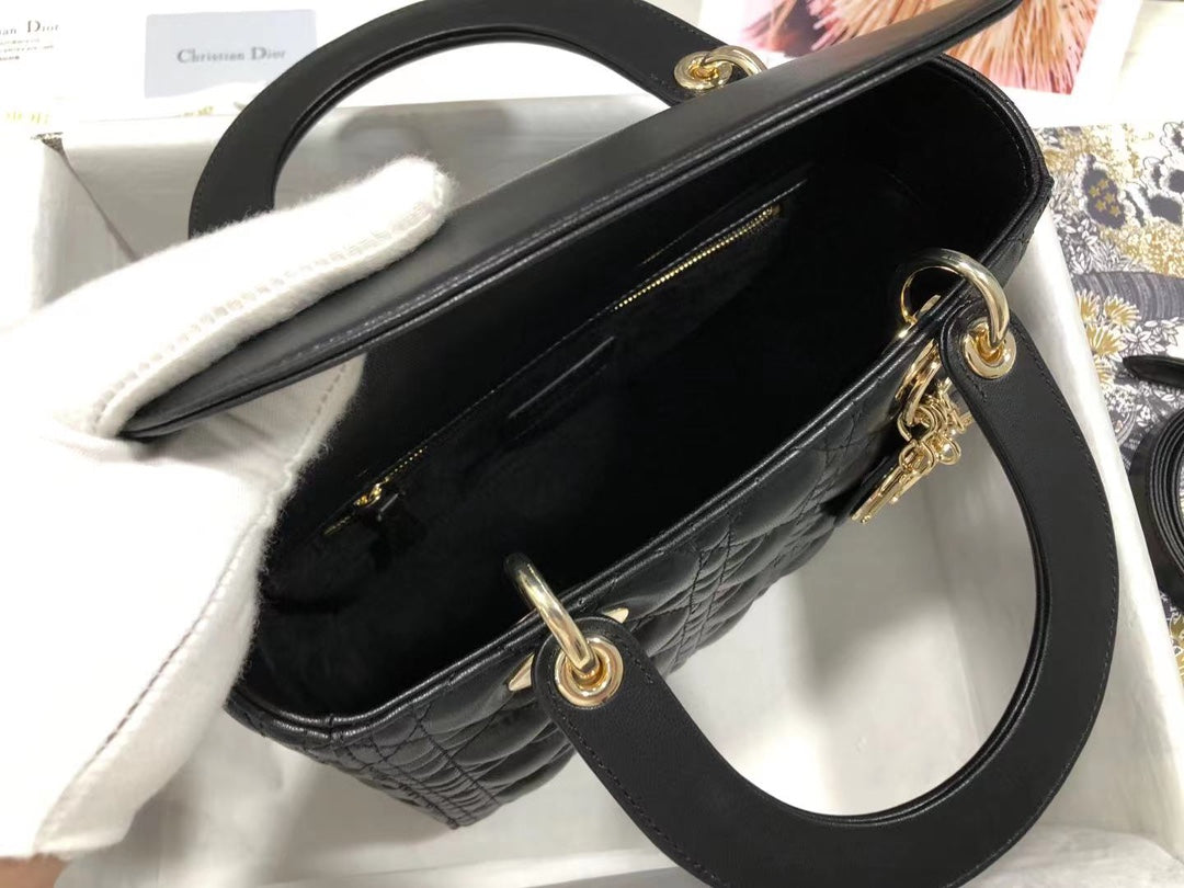 DO Mini Lady Bag Black Cannage Lambskin