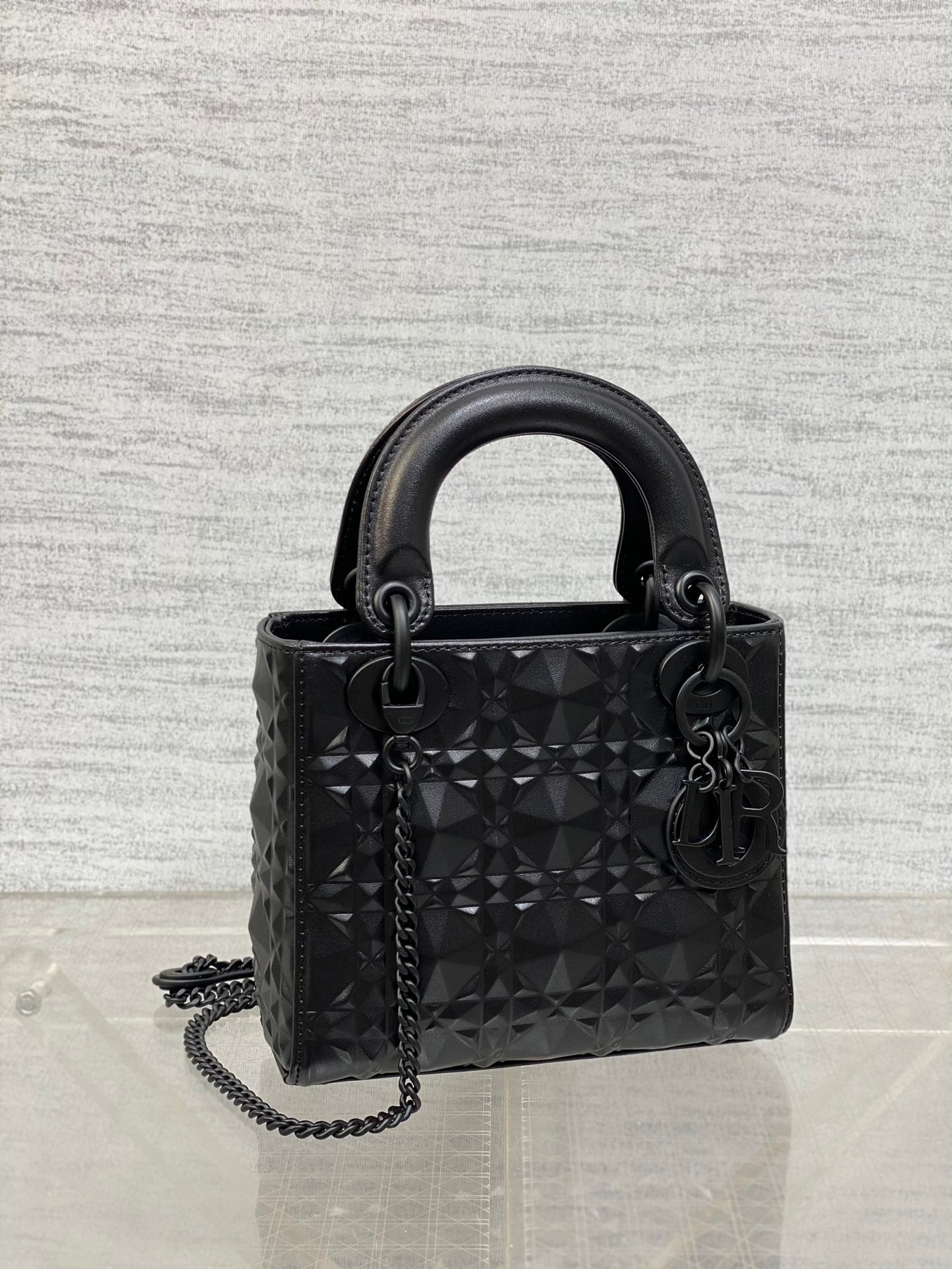 DO Mini Lady Bag Matte Black Diamond Pattern Calfskin