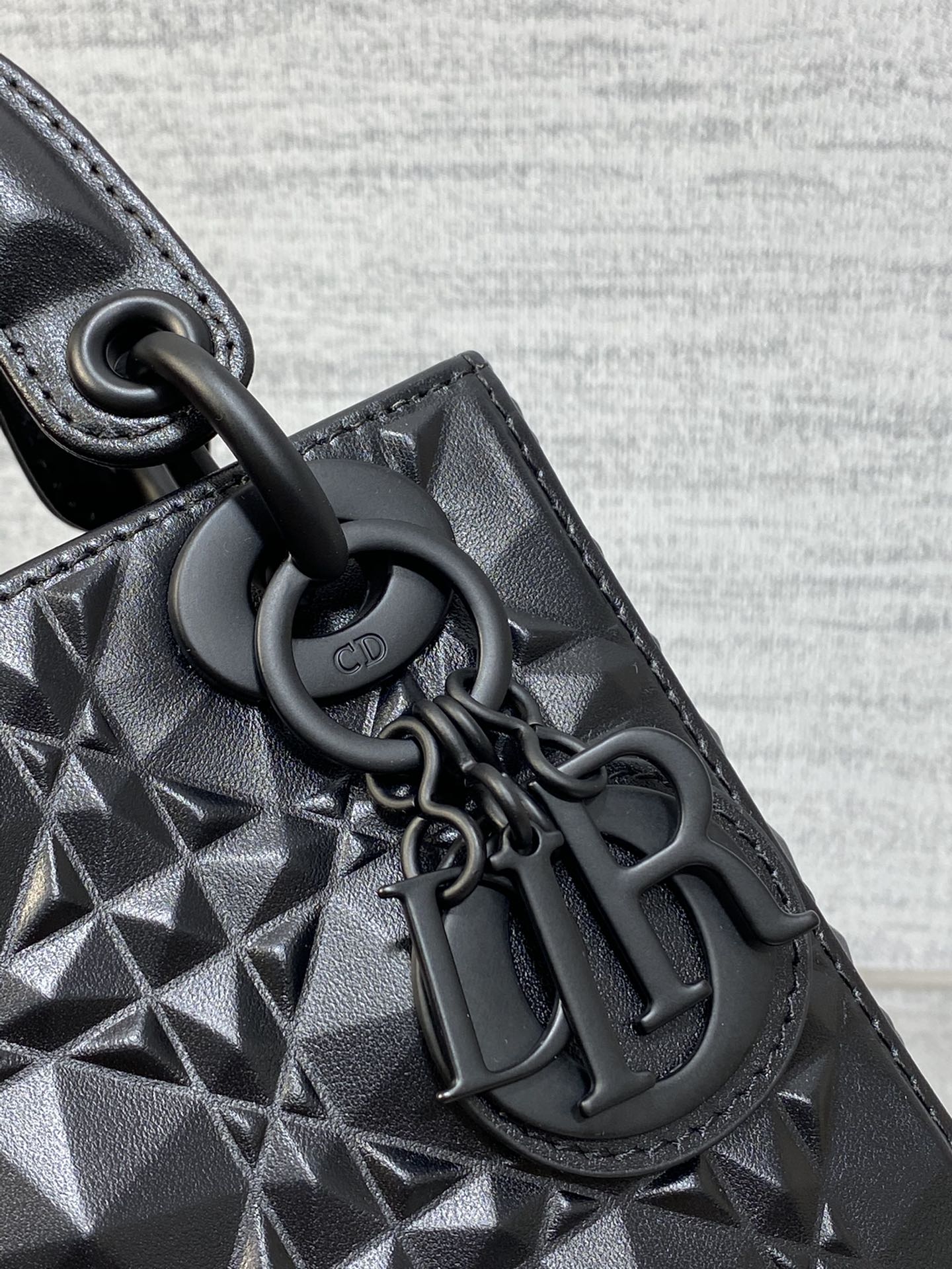 DO Mini Lady Bag Matte Black Diamond Pattern Calfskin