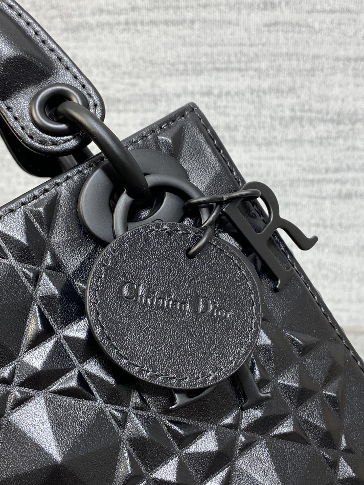 DO Mini Lady Bag Matte Black Diamond Pattern Calfskin