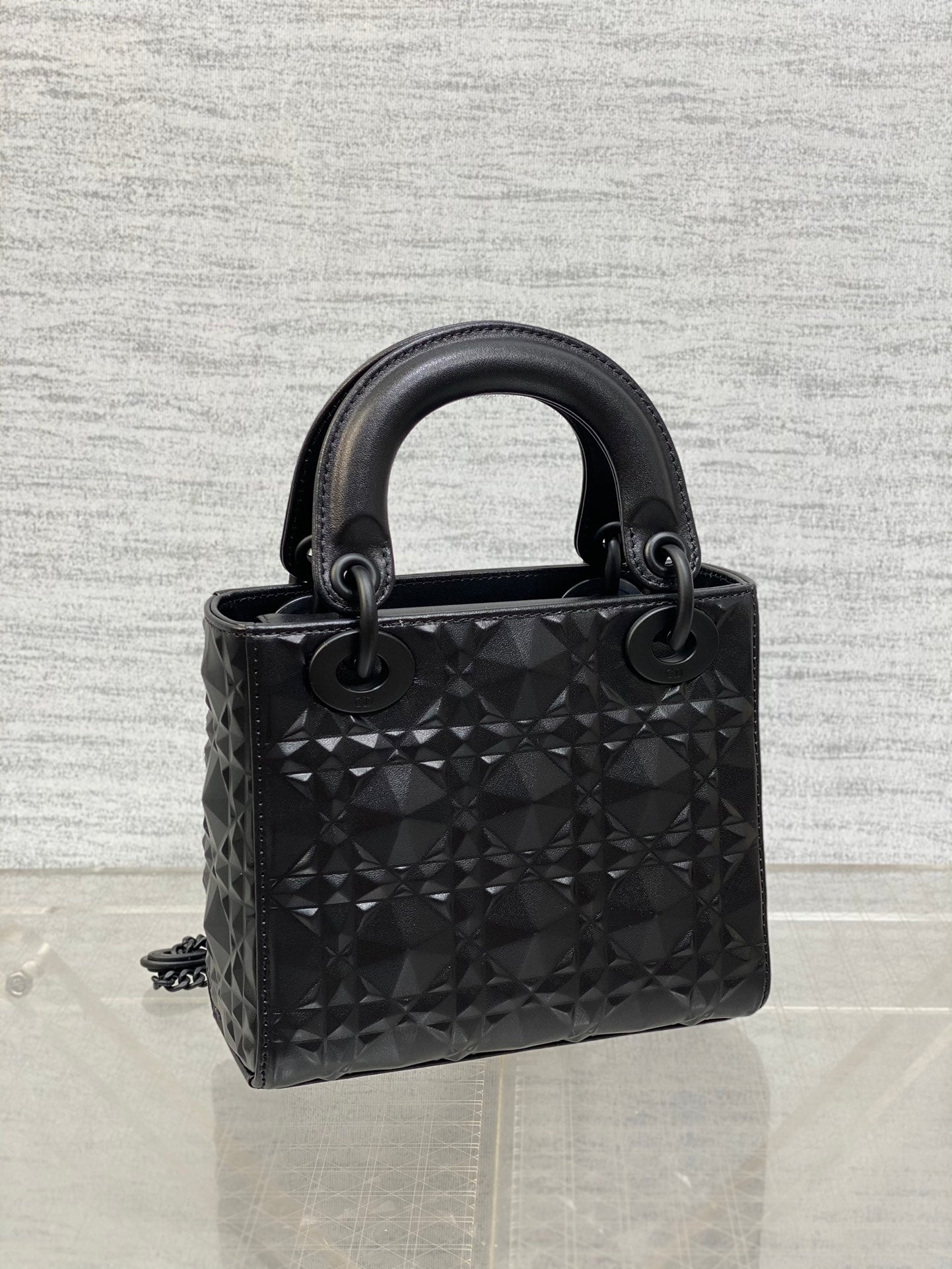 DO Mini Lady Bag Matte Black Diamond Pattern Calfskin