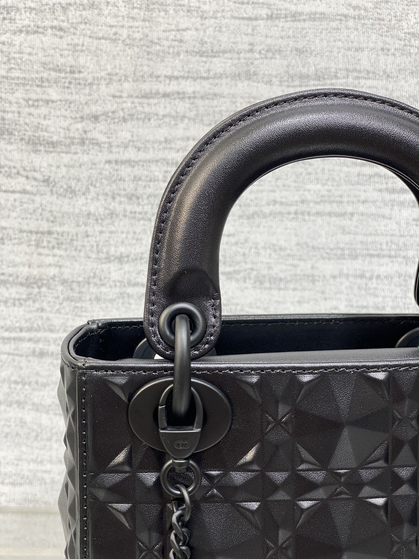 DO Mini Lady Bag Matte Black Diamond Pattern Calfskin
