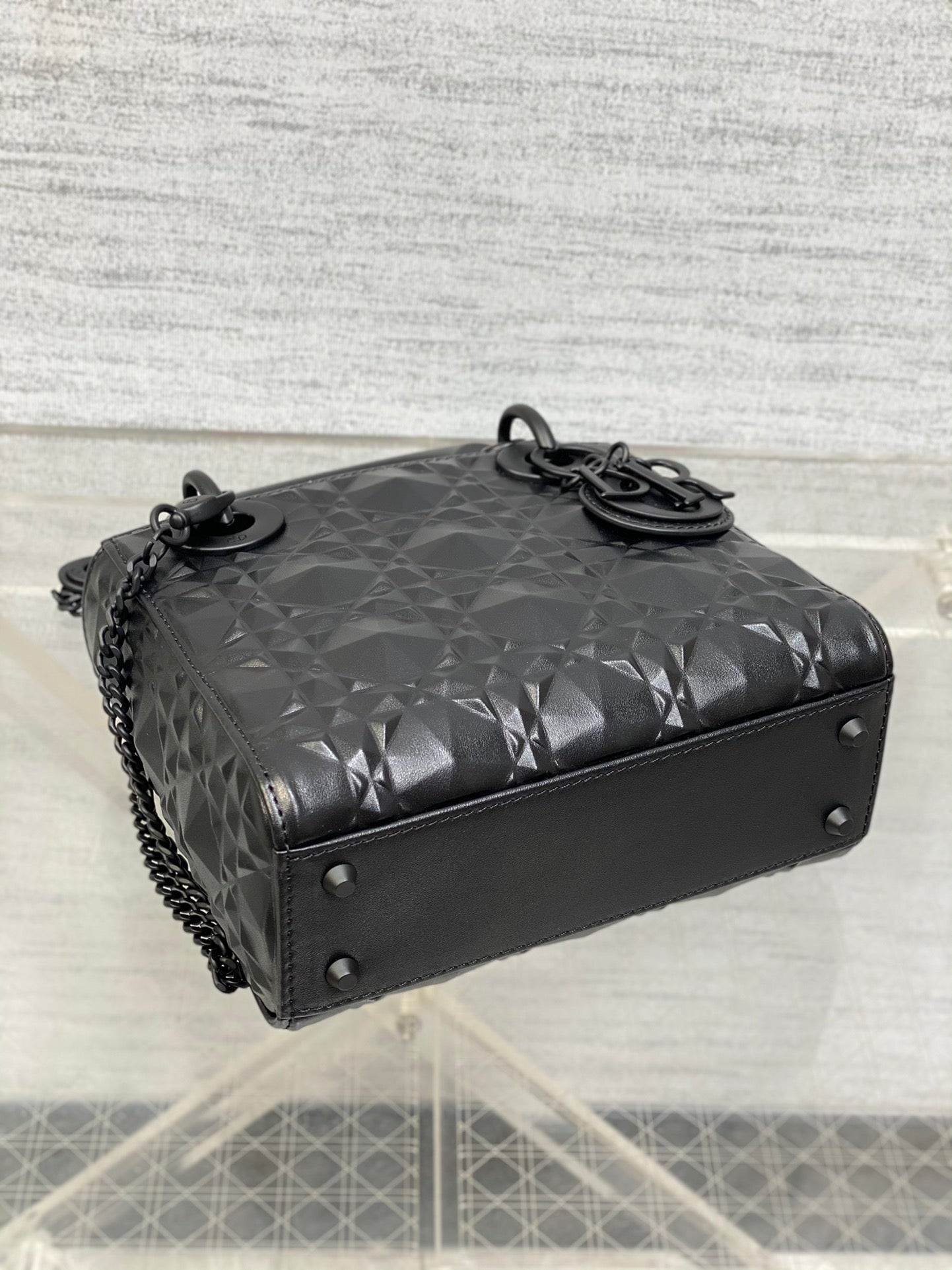 DO Mini Lady Bag Matte Black Diamond Pattern Calfskin