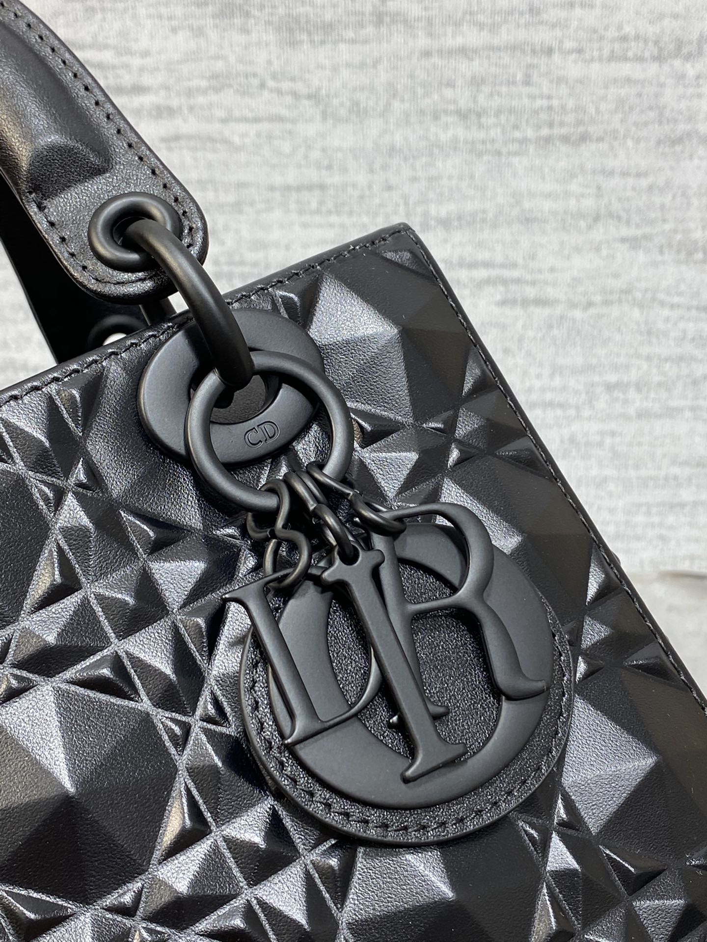 DO Mini Lady Bag Matte Black Diamond Pattern Calfskin