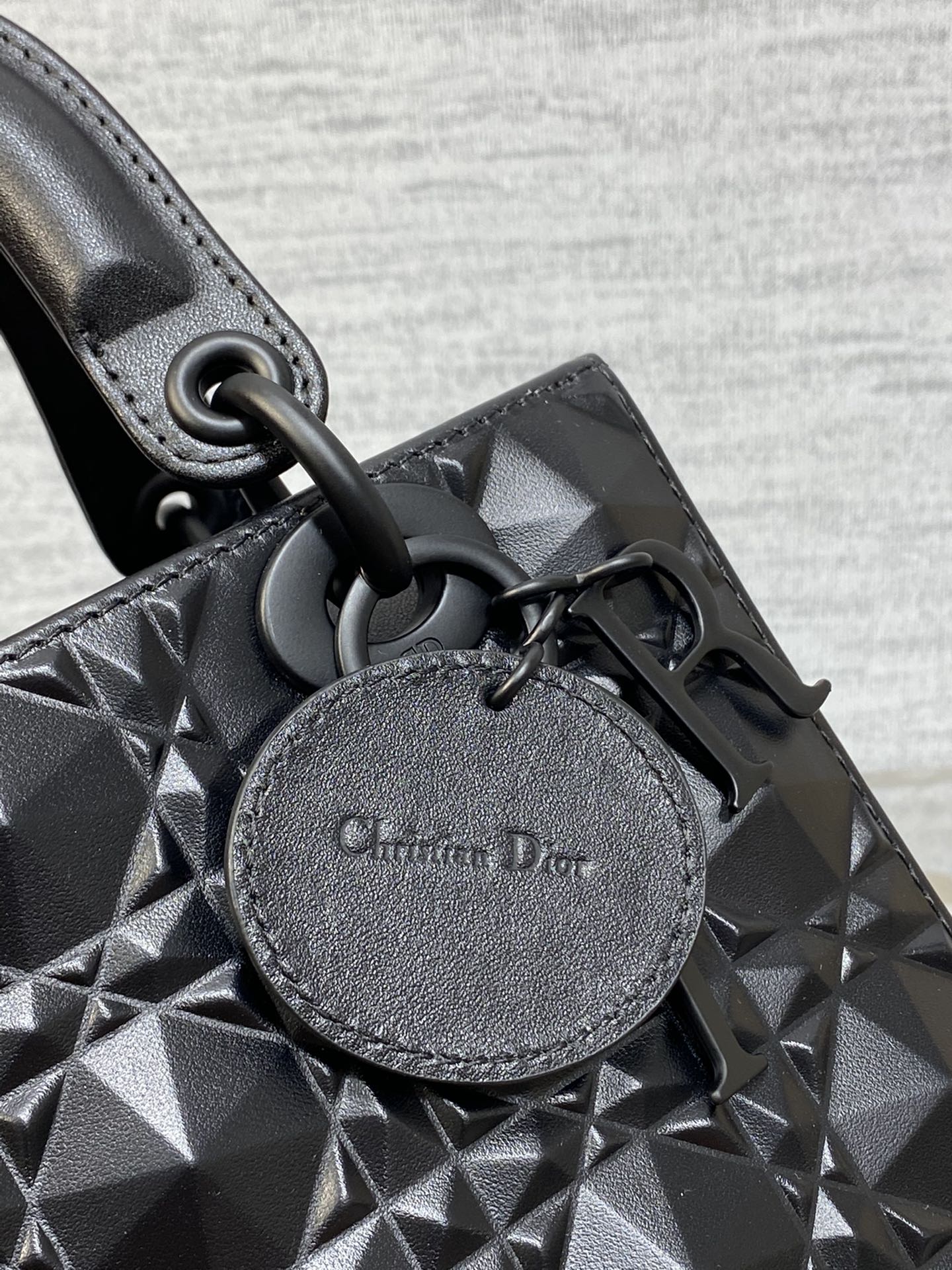 DO Mini Lady Bag Matte Black Diamond Pattern Calfskin