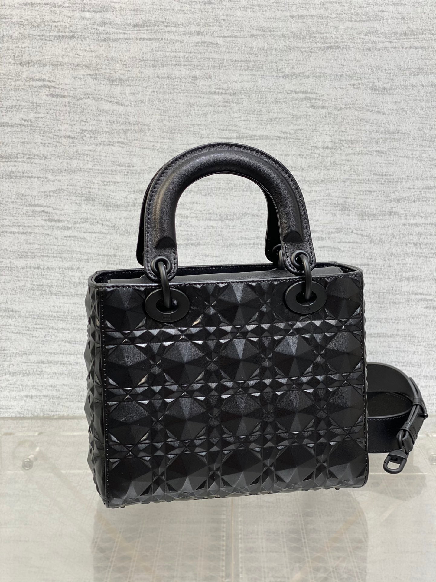 DO Mini Lady Bag Matte Black Diamond Pattern Calfskin
