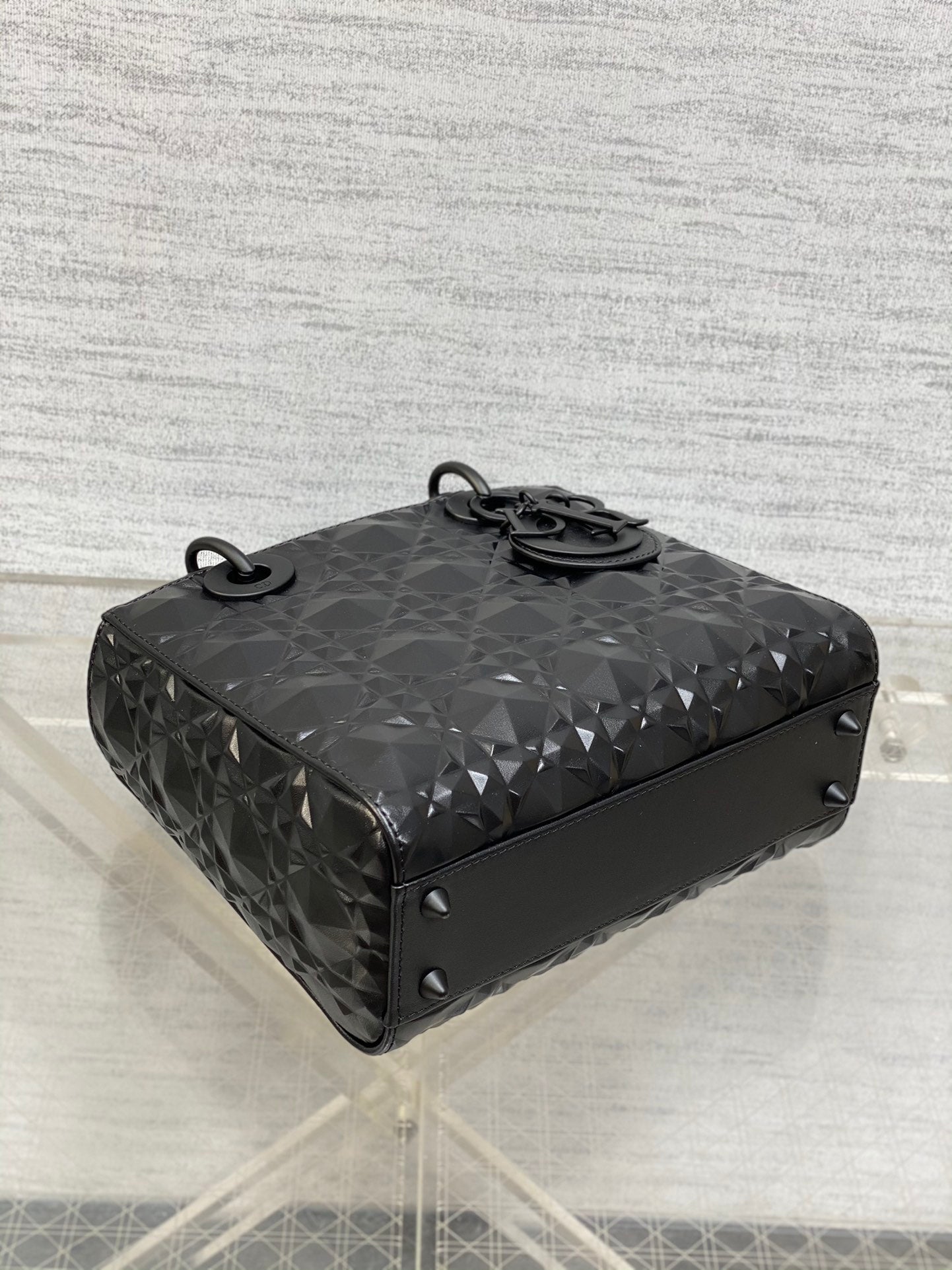 DO Mini Lady Bag Matte Black Diamond Pattern Calfskin
