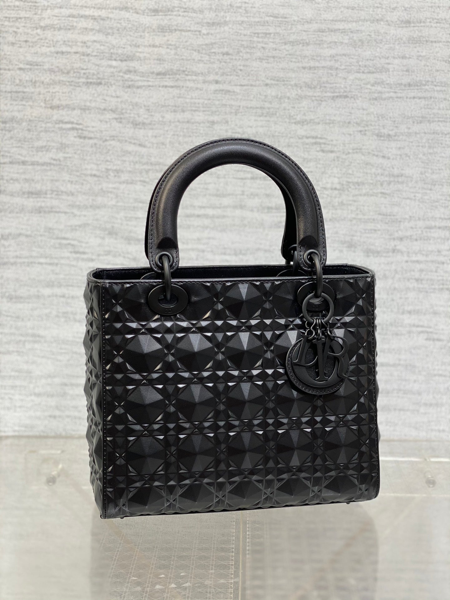 DO Mini Lady Bag Matte Black Diamond Pattern Calfskin