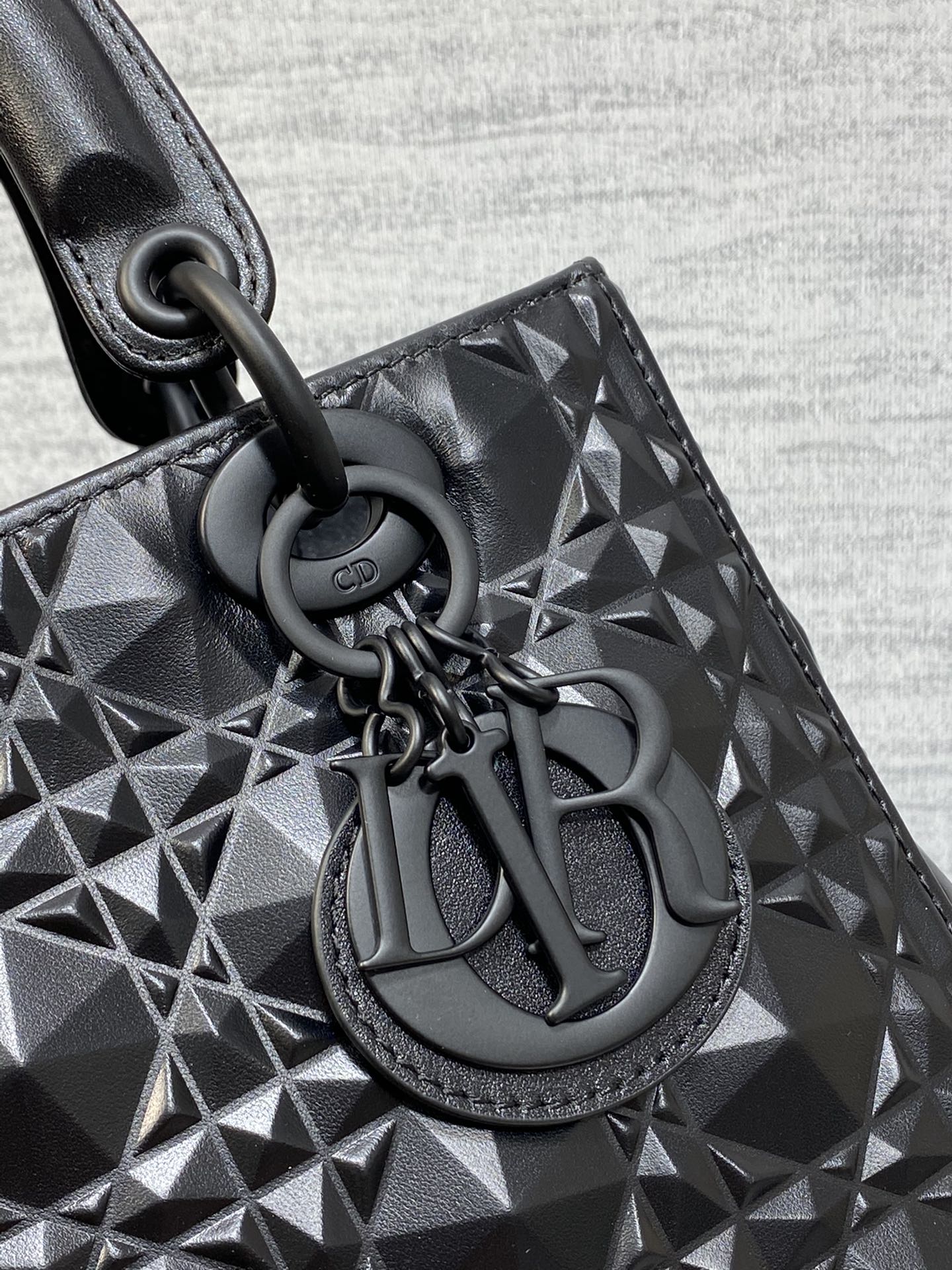 DO Mini Lady Bag Matte Black Diamond Pattern Calfskin