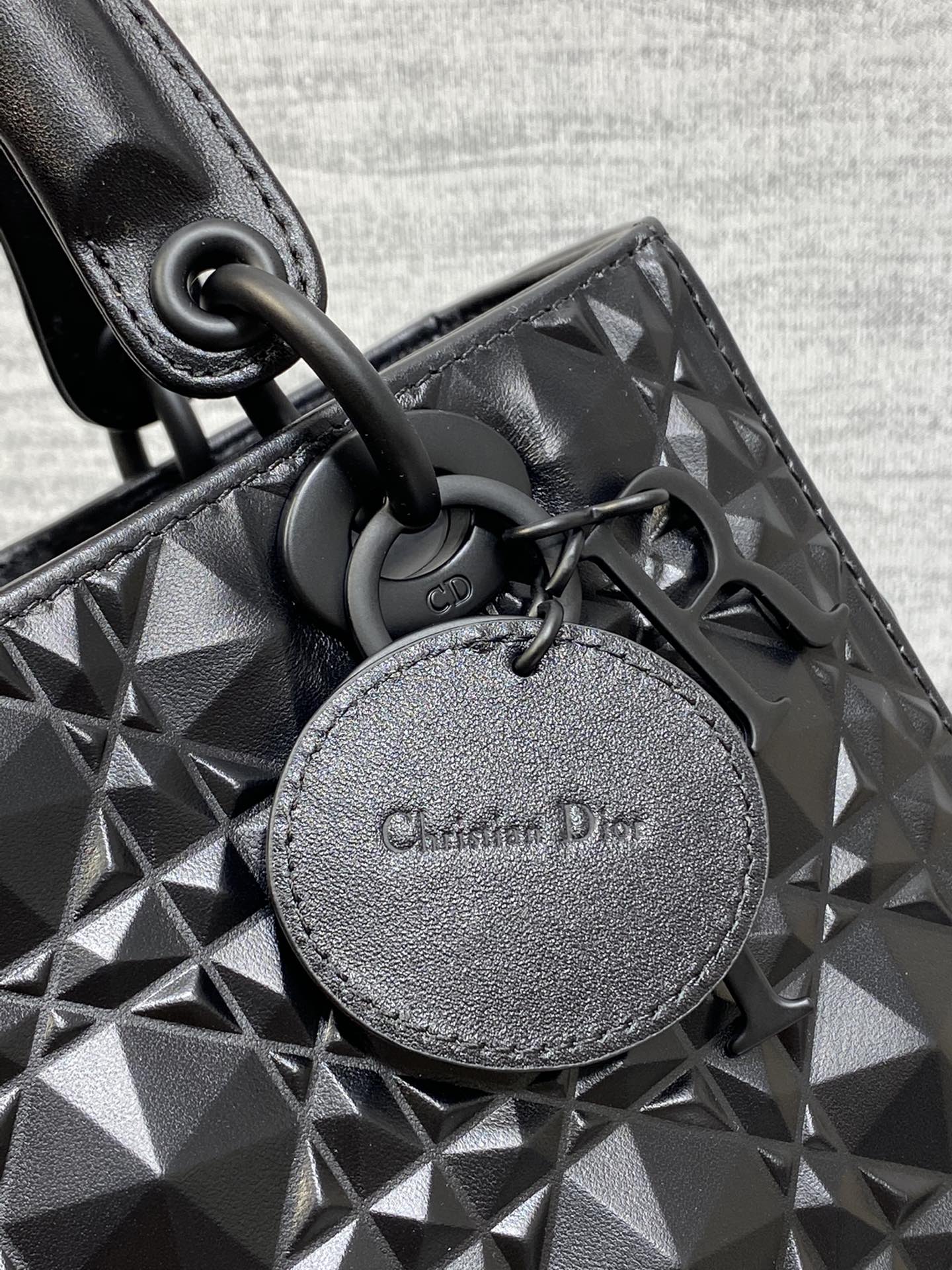 DO Mini Lady Bag Matte Black Diamond Pattern Calfskin
