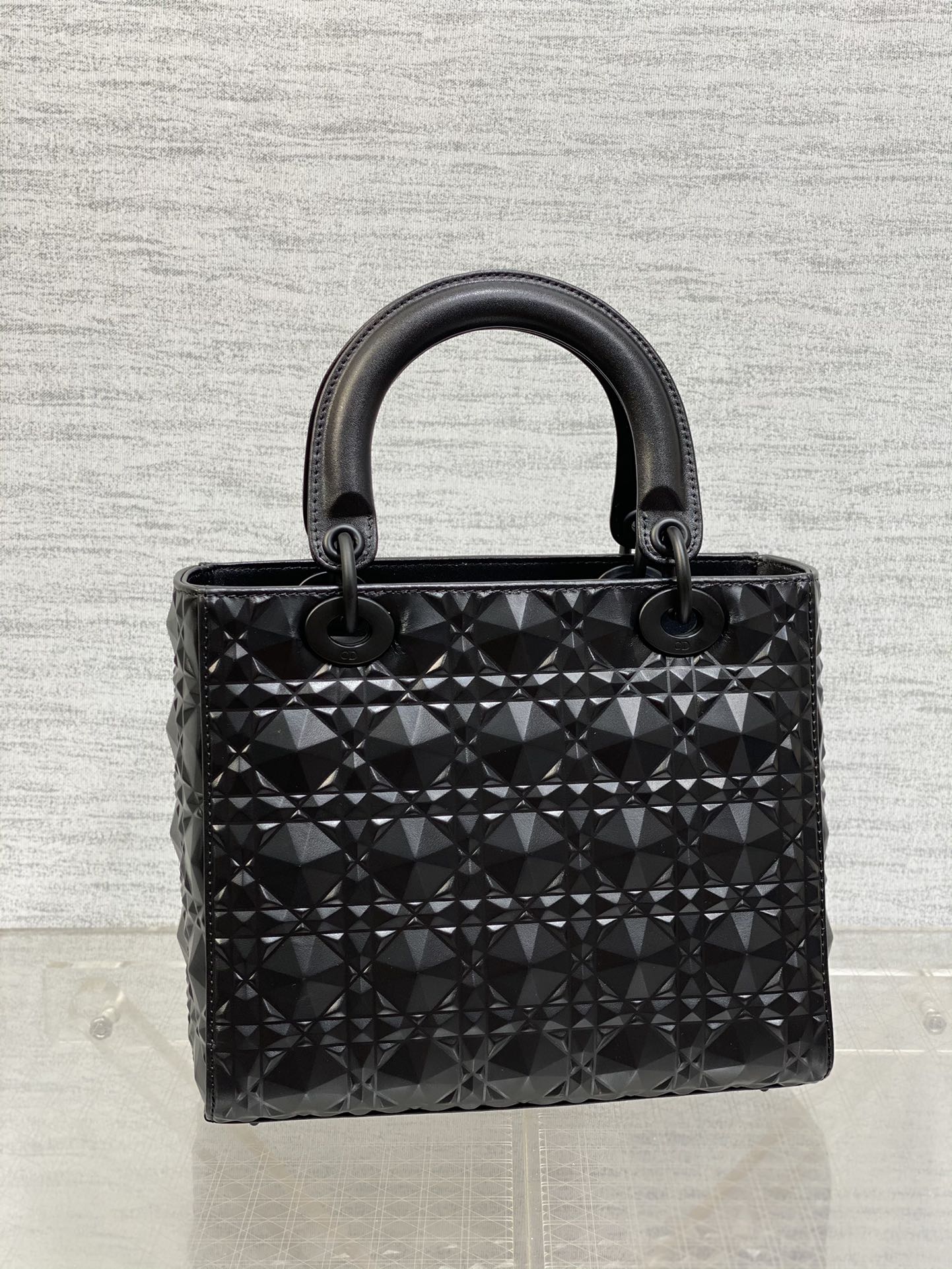 DO Mini Lady Bag Matte Black Diamond Pattern Calfskin