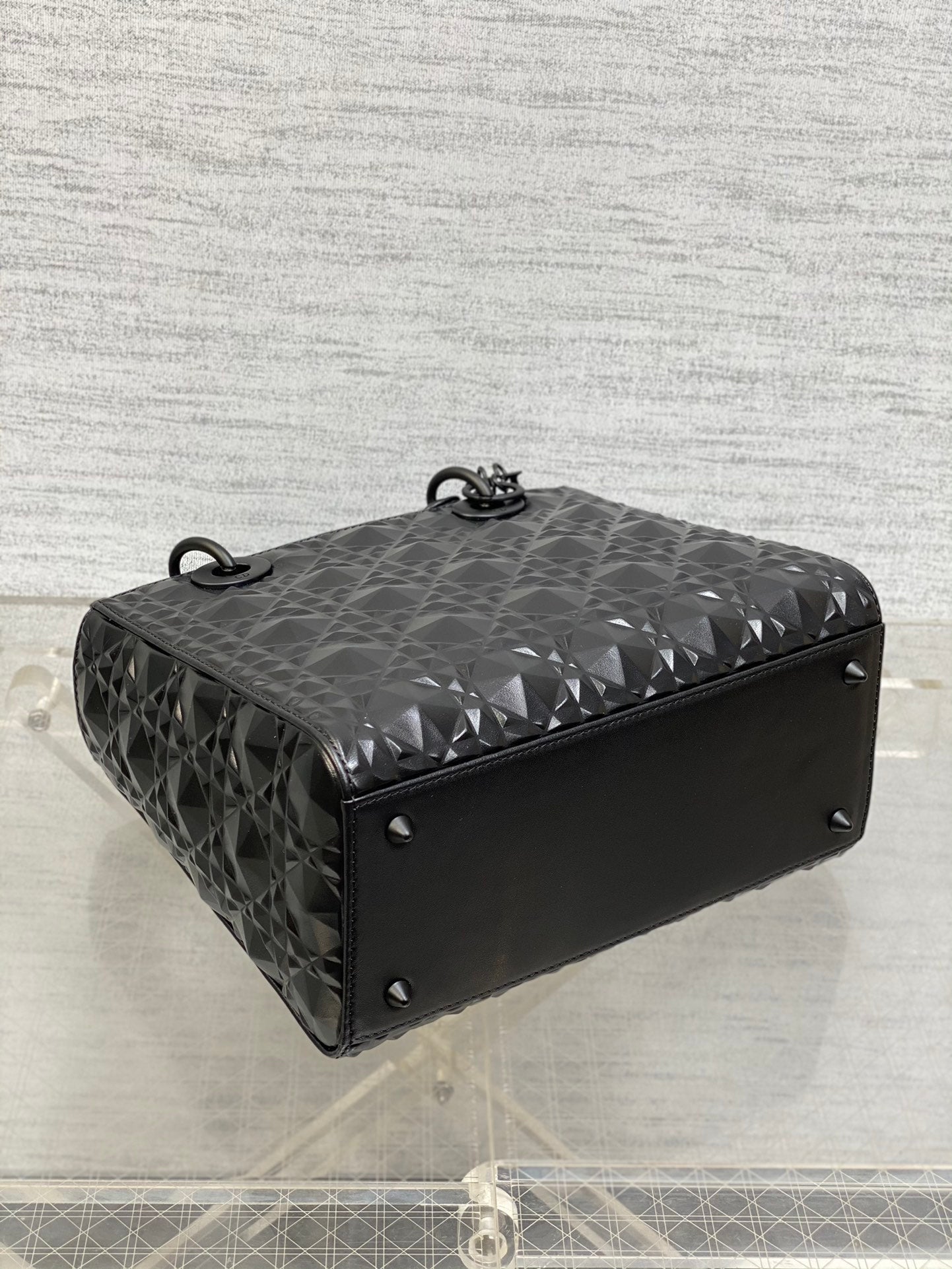 DO Mini Lady Bag Matte Black Diamond Pattern Calfskin