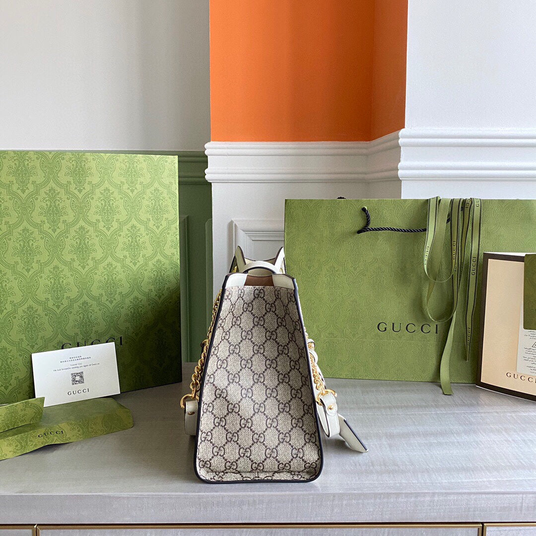 GC Padlock medium shoulder bag tote Beige/ebony GG Supreme canvas, with brown leather detail
