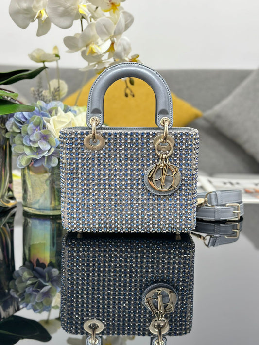 DO Mini Lady  Bag  Grey Sapphire Pearl decoration Embroidery