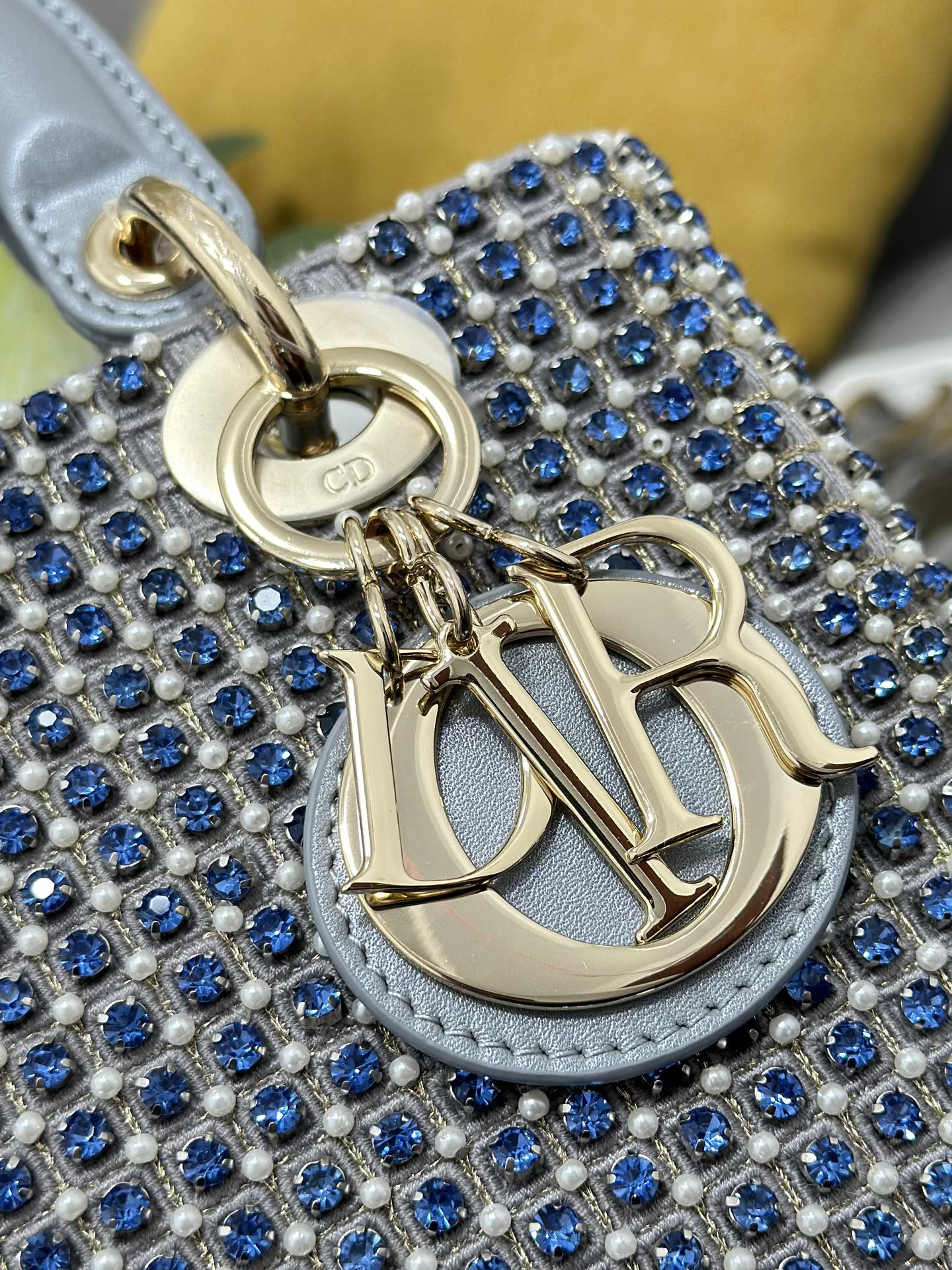 DO Mini Lady Bag Grey Sapphire Pearl decoration Embroidery
