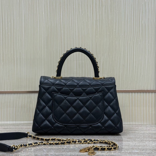 CH FLAP BAG WITH TOP HANDLE 24  Grained Calfskin Black
