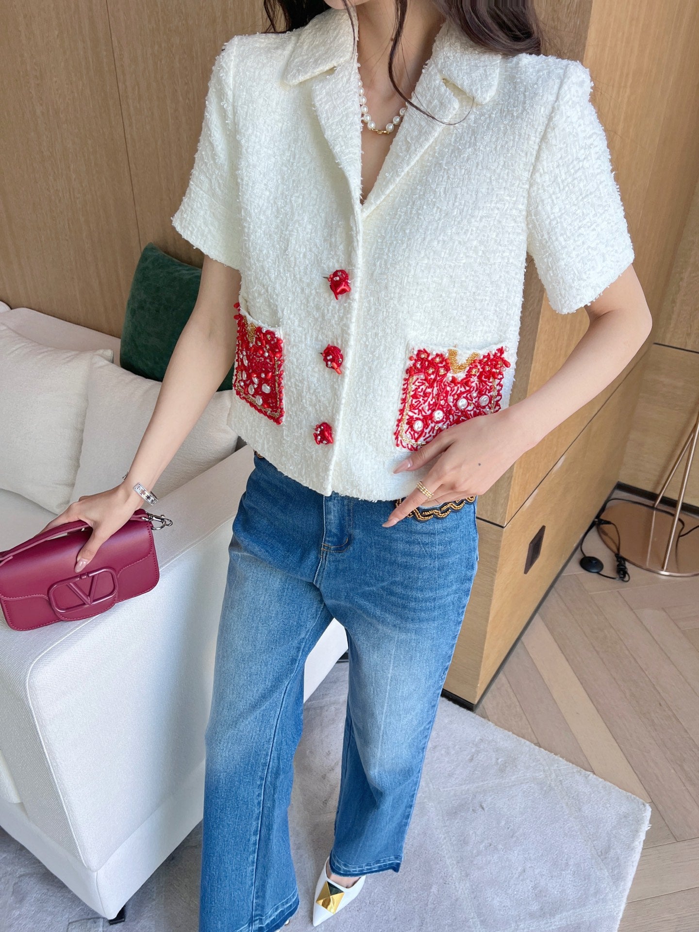 valenti 25ss beaded short sleeve jacket